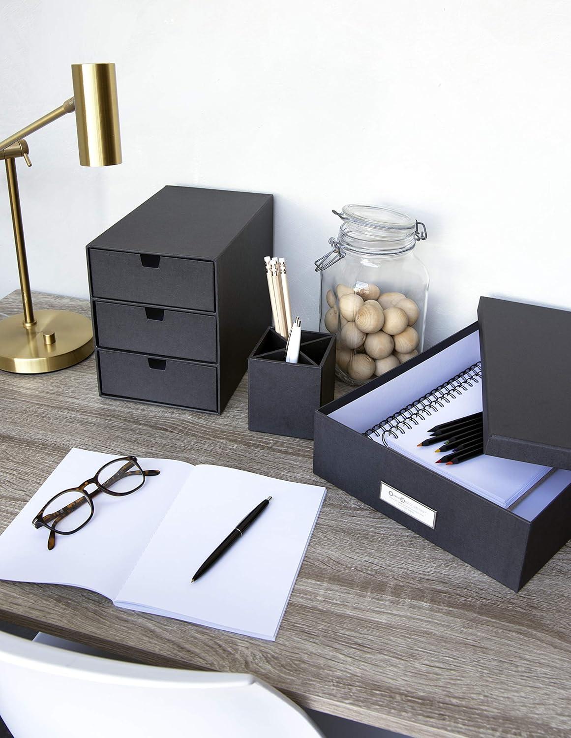 Dark Gray Paper Document Storage Box with Label Holder