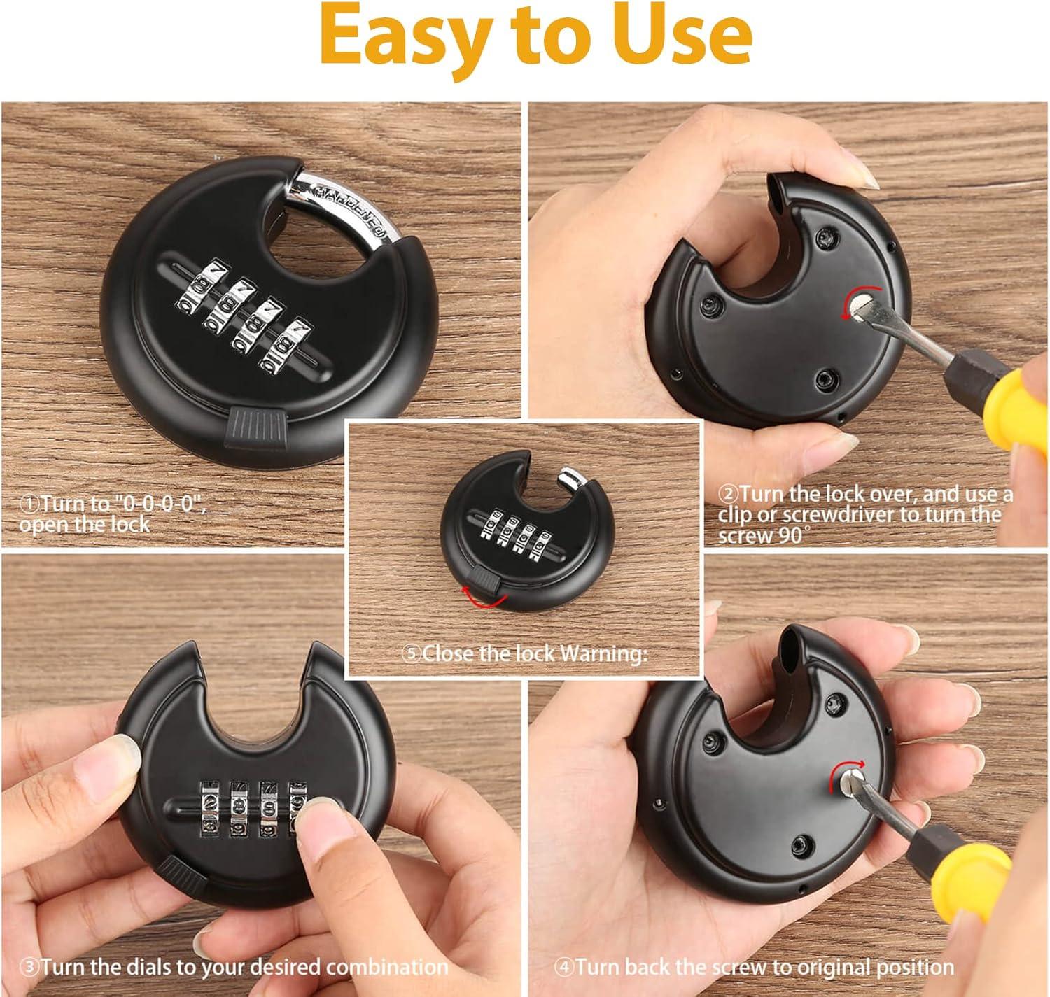 DAYGOS Combination Disc Padlocks for Outdoor - Heavy Duty 4 Digit Code Lock, Combo Discus Lock for Storage Unit,Gate,Fence,Traile(3/8-in Shackle,1PCS,Black)