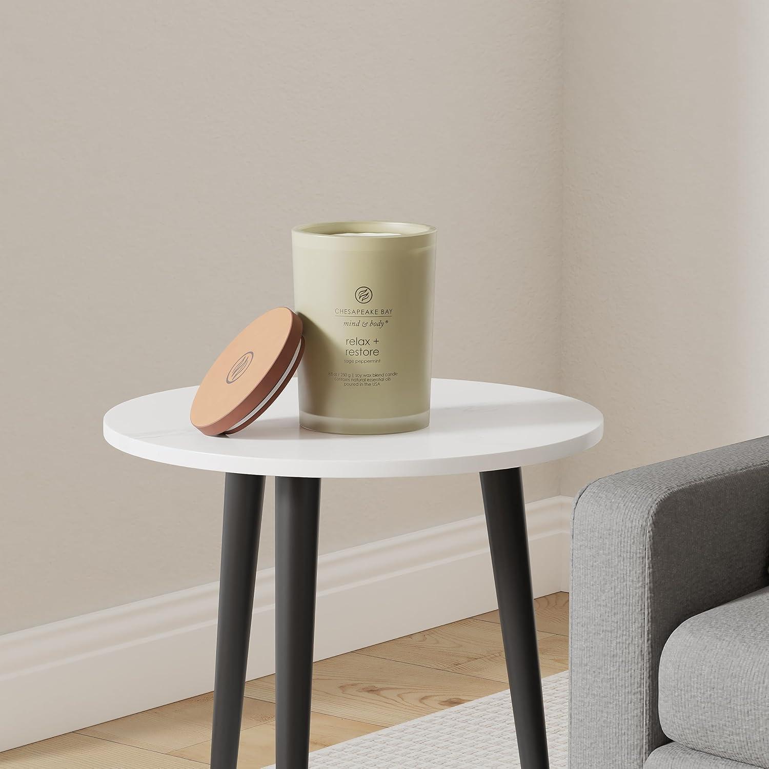 Frosted Glass Relax + Restore Lidded Jar Candle Light Gray 8.8oz - Mind & Body by Chesapeake Bay Candle: Herbal Sage, Sweet Mandarin