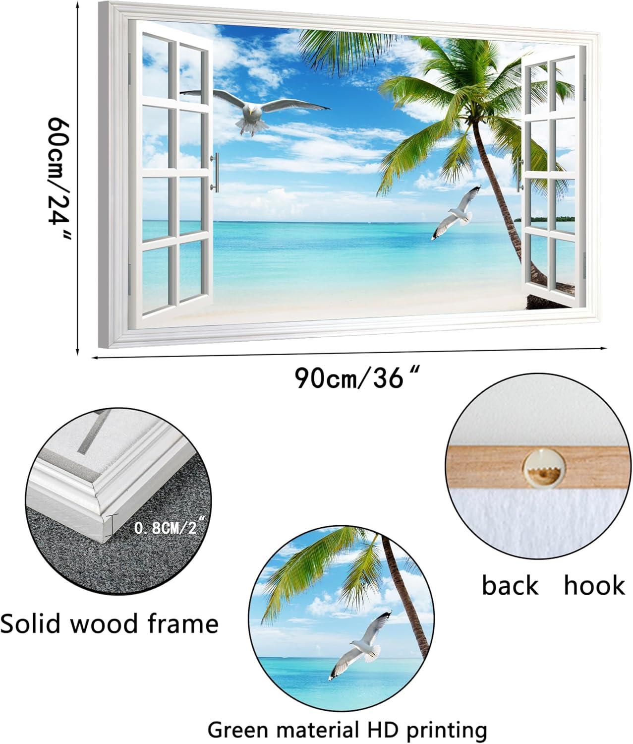 wall26 Canvas Print Wall Art Window View of Tropical Island Beach Paradise Nature Wilderness Photography Modern Art Rustic Scenic Colorful Ultra for Living Room, Bedroom, Office - 24"x36"