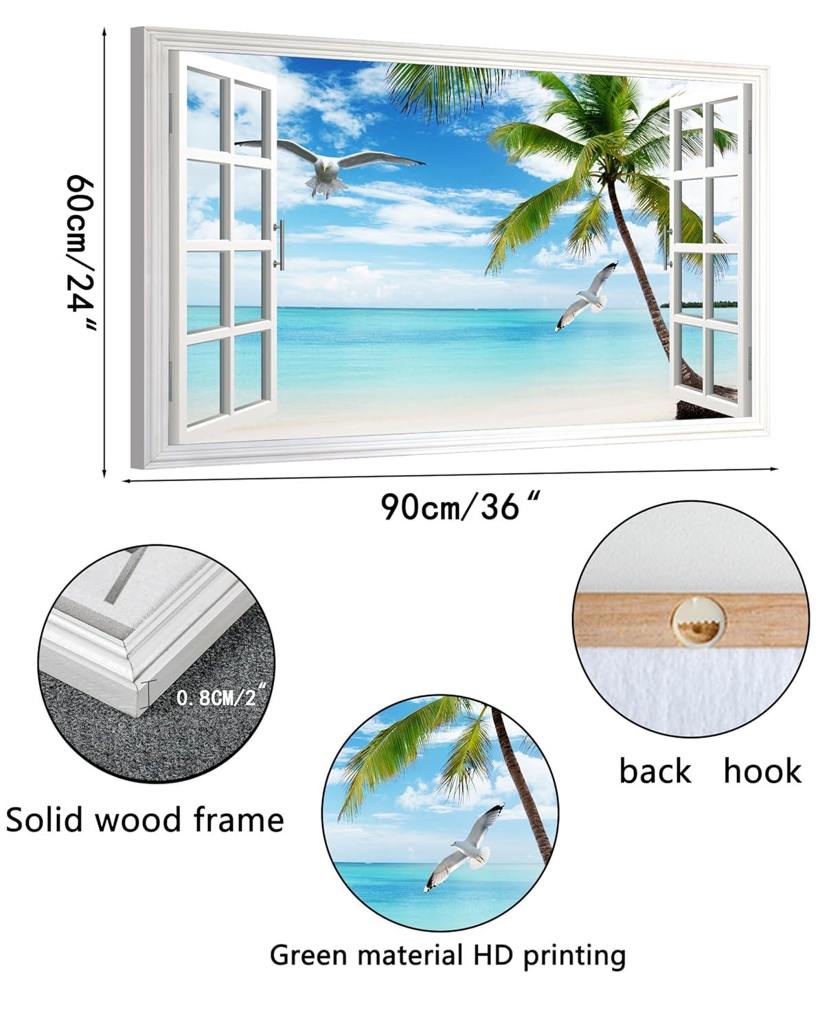 wall26 Canvas Print Wall Art Window View of Tropical Island Beach Paradise Nature Wilderness Photography Modern Art Rustic Scenic Colorful Ultra for Living Room, Bedroom, Office - 24"x36"