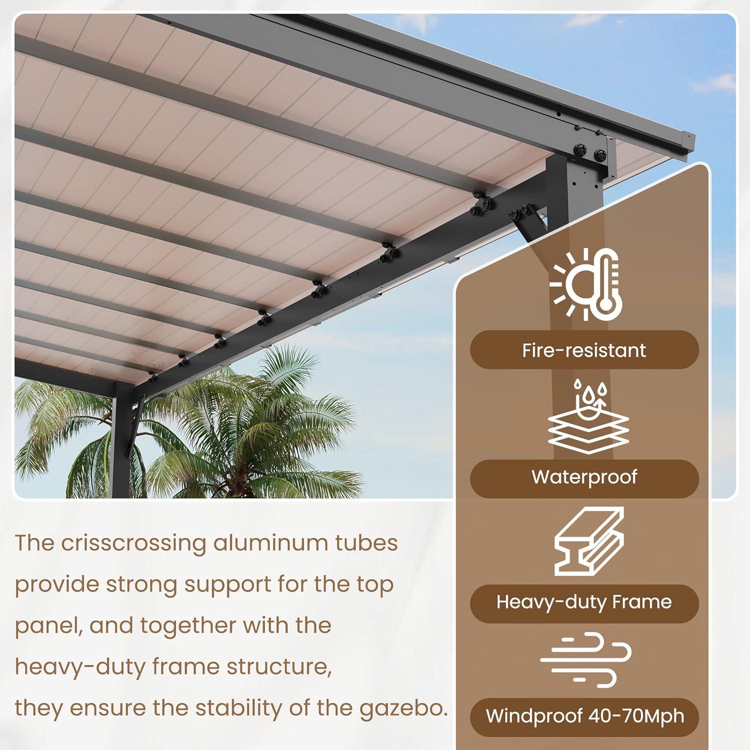 10' x 10' Black Aluminum and Polycarbonate Sloped Patio Gazebo