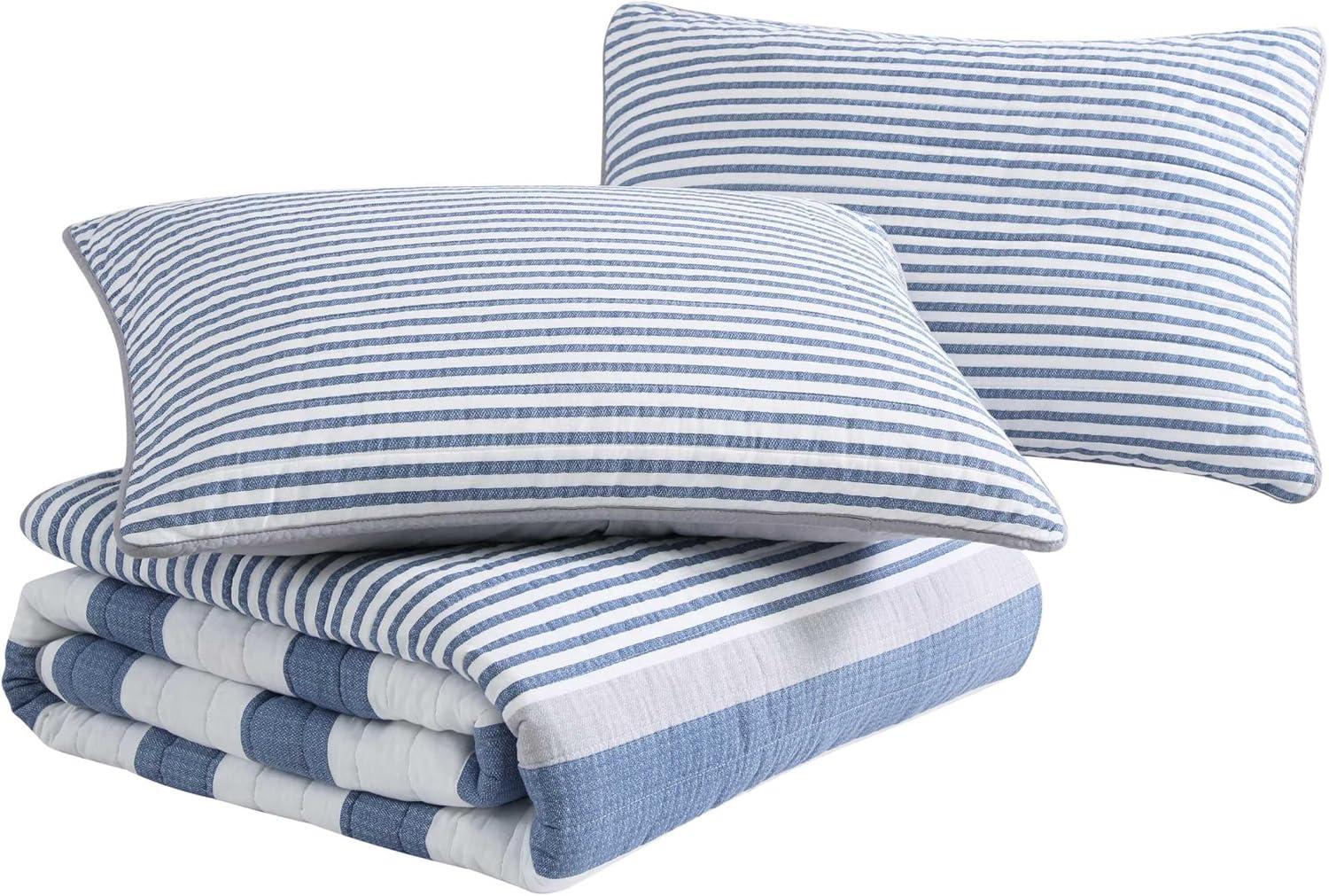 Classic Blue Cotton Reversible Full Quilt Set