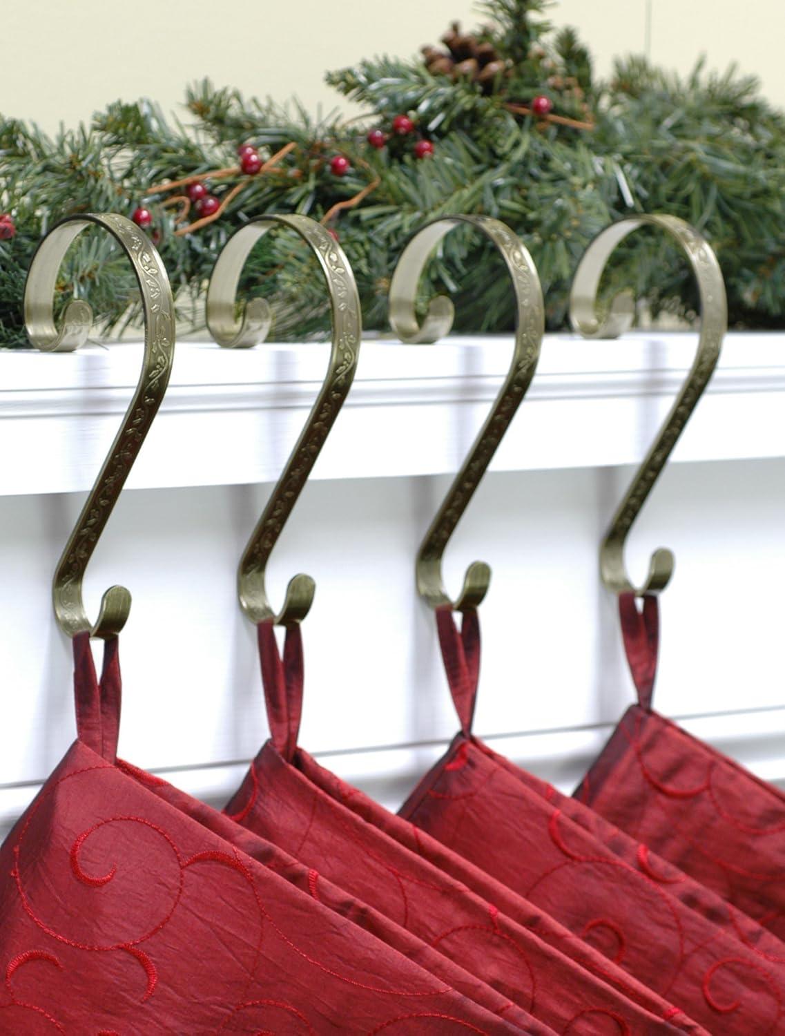 Haute Decor Stocking Scrolls Embossed Holly Stocking Holder (Set of 4)