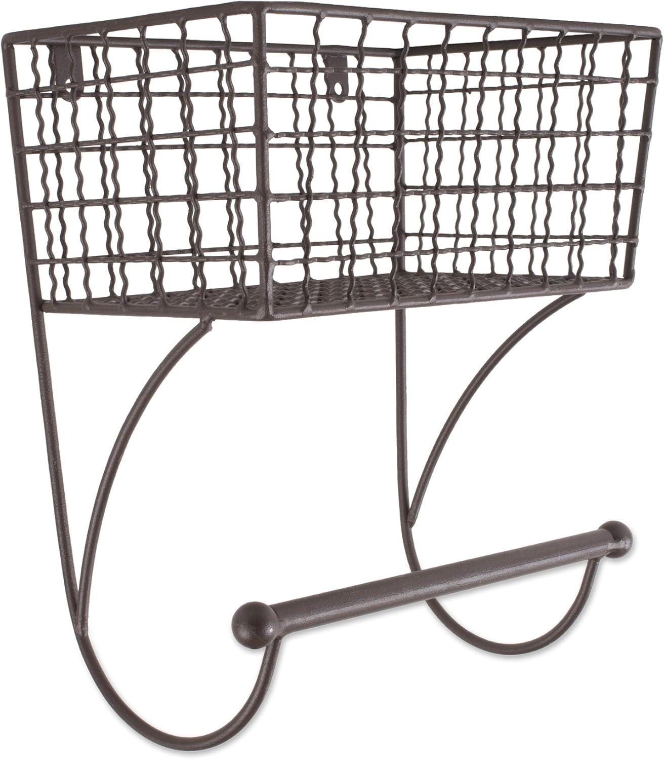 Rustic Bronze Iron Countertop Towel Rack with Basket