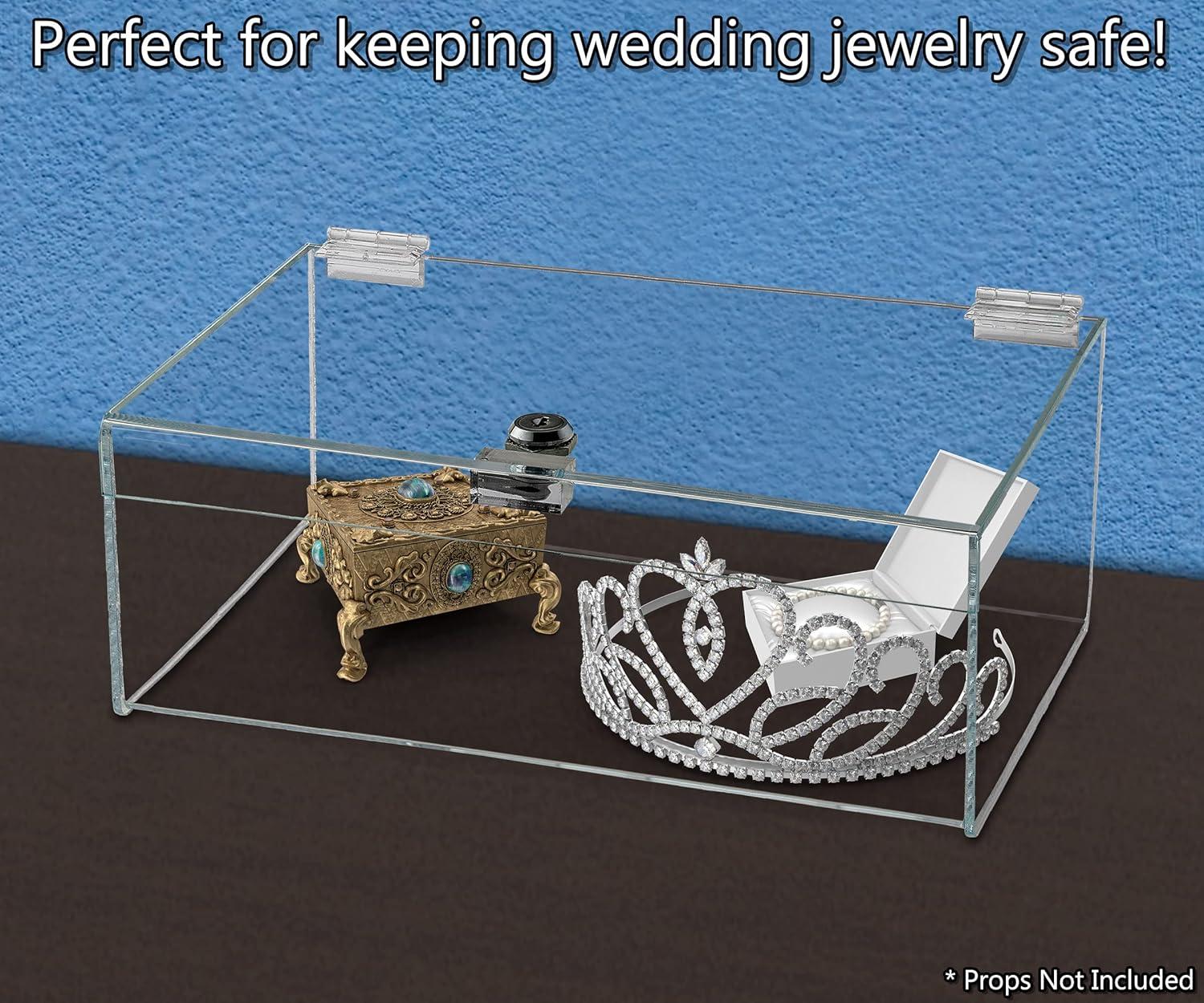 Acrylic Locking Display Case with Keys 12" x 9" x 5" Clear Countertop Rectangular Lucite Tray with Lid for Tradeshows Expos Flea Markets and Swap Meets by Marketing Holders