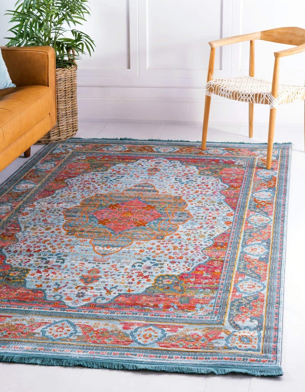 Unique Loom Baracoa Collection Area Rug - Malecon (2' 2" x 3' 1" Rectangle Light Blue/Orange)