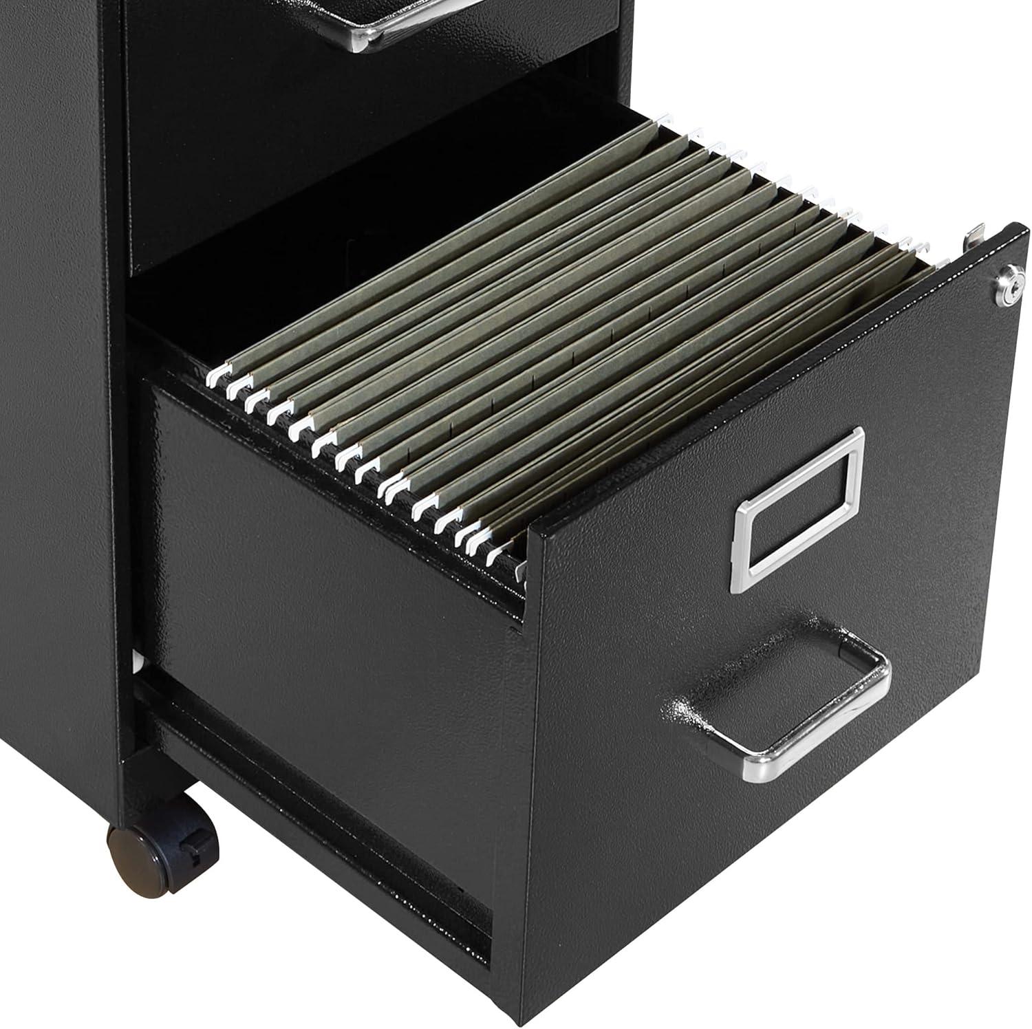 2 Drawer Mobile Locking Metal File Cabinet in Black