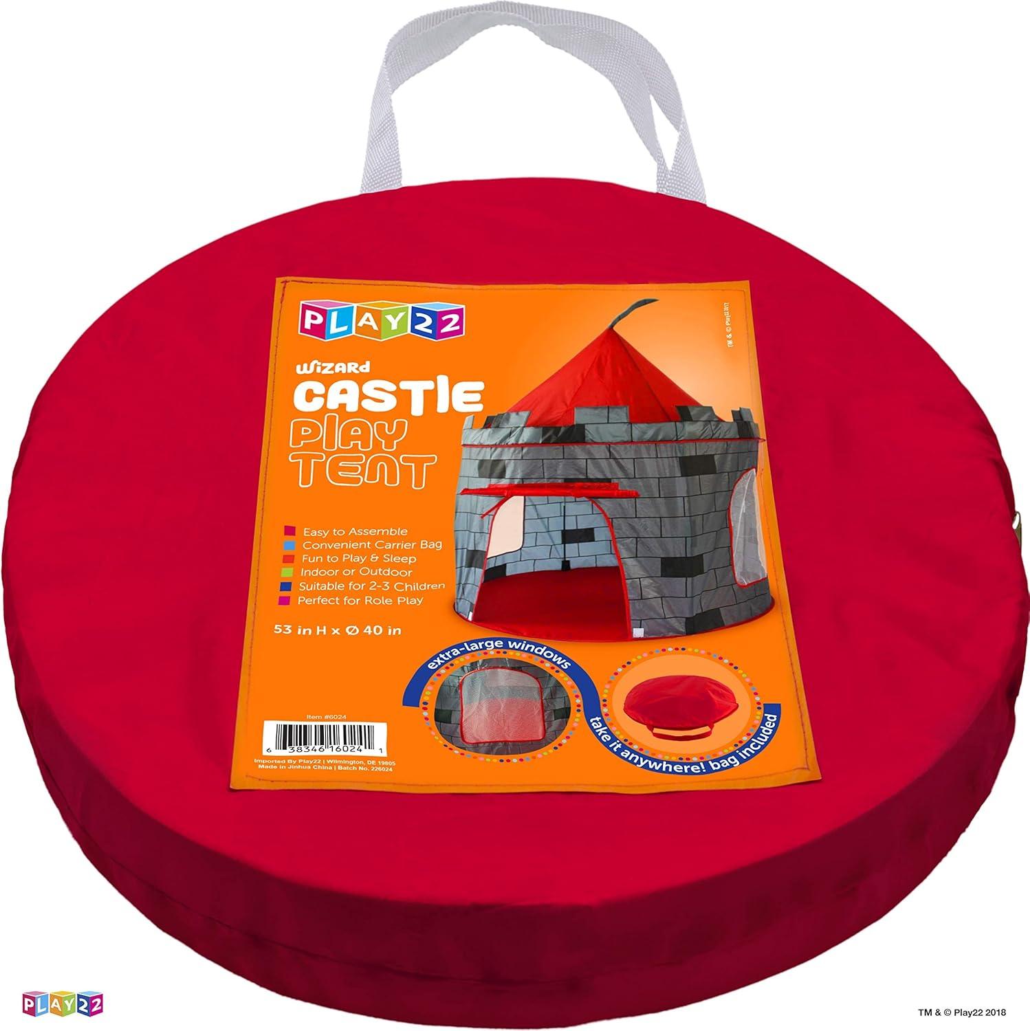 Gray and Red Castle-Themed Foldable Kids Play Tent