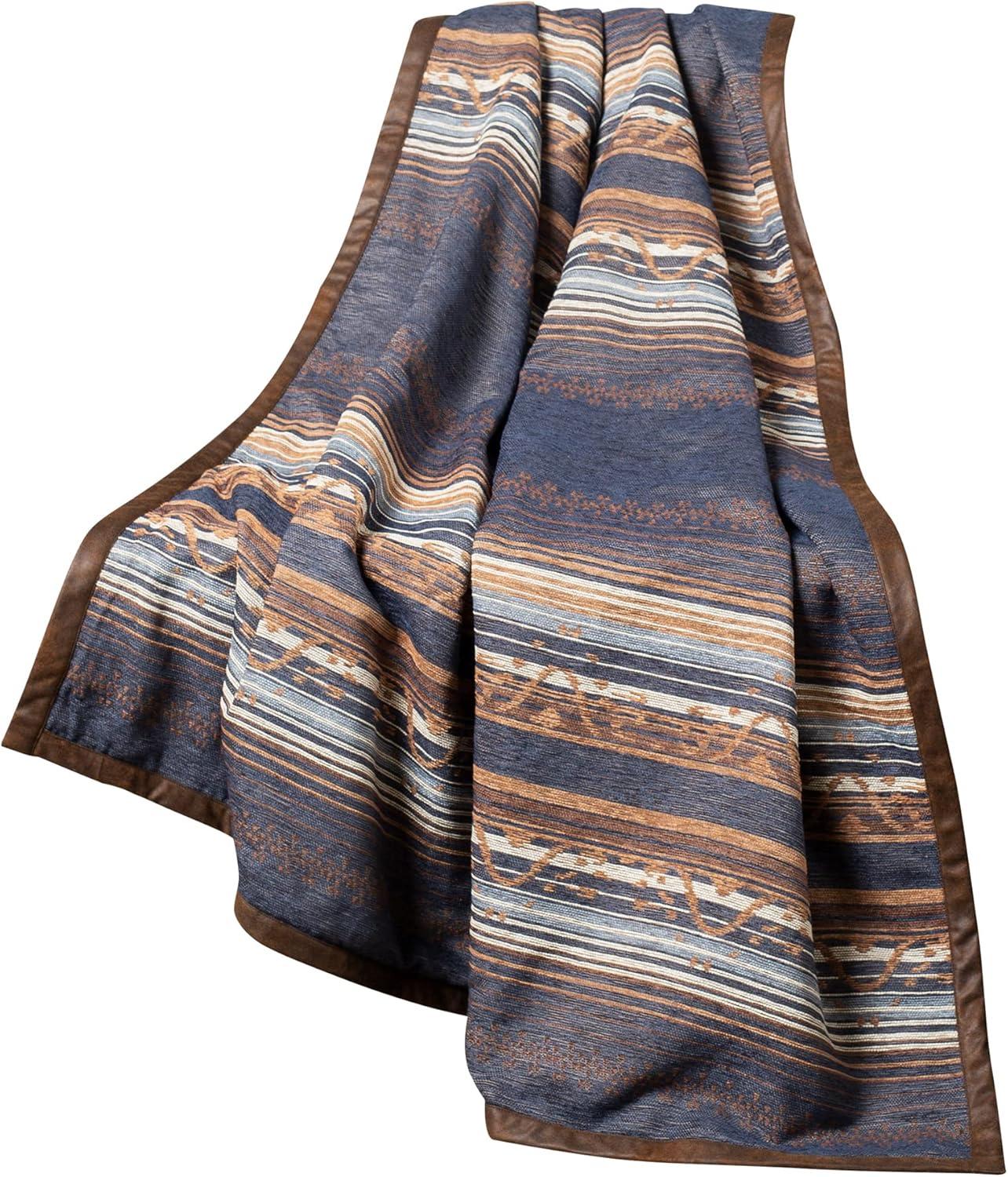 Estes Deep Blue and Earth Tone Reversible Chenille Throw, 50"x60"