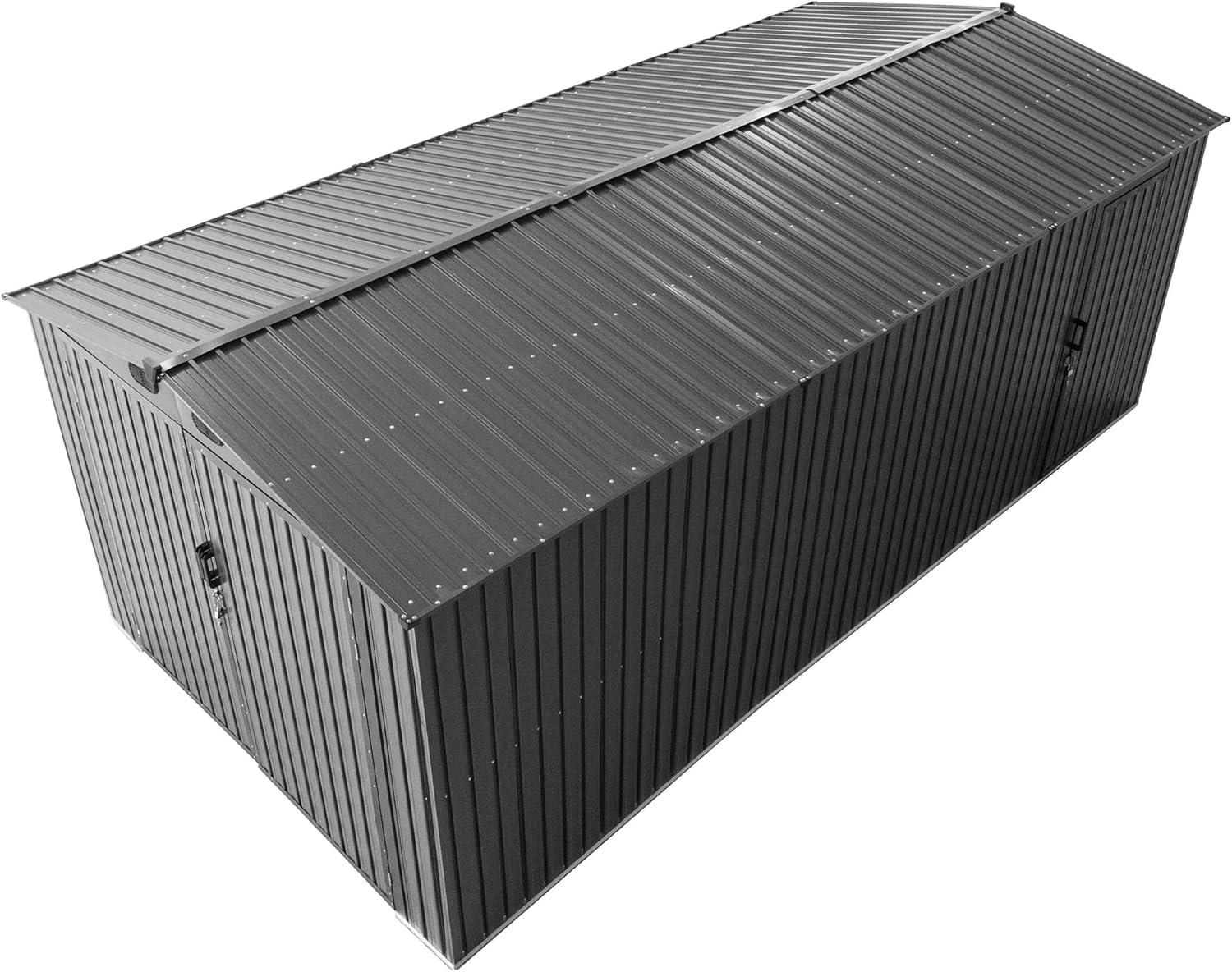 Sunjoy Sunjoy Outdoor Storage Shed 13 x 20 ft. Carport, Patio Metal Utility Large Storage Shed Garage with 2 Doors and 4 Vents, for Car, Truck, Bike, Garbage Can, Tool, Lawnmower