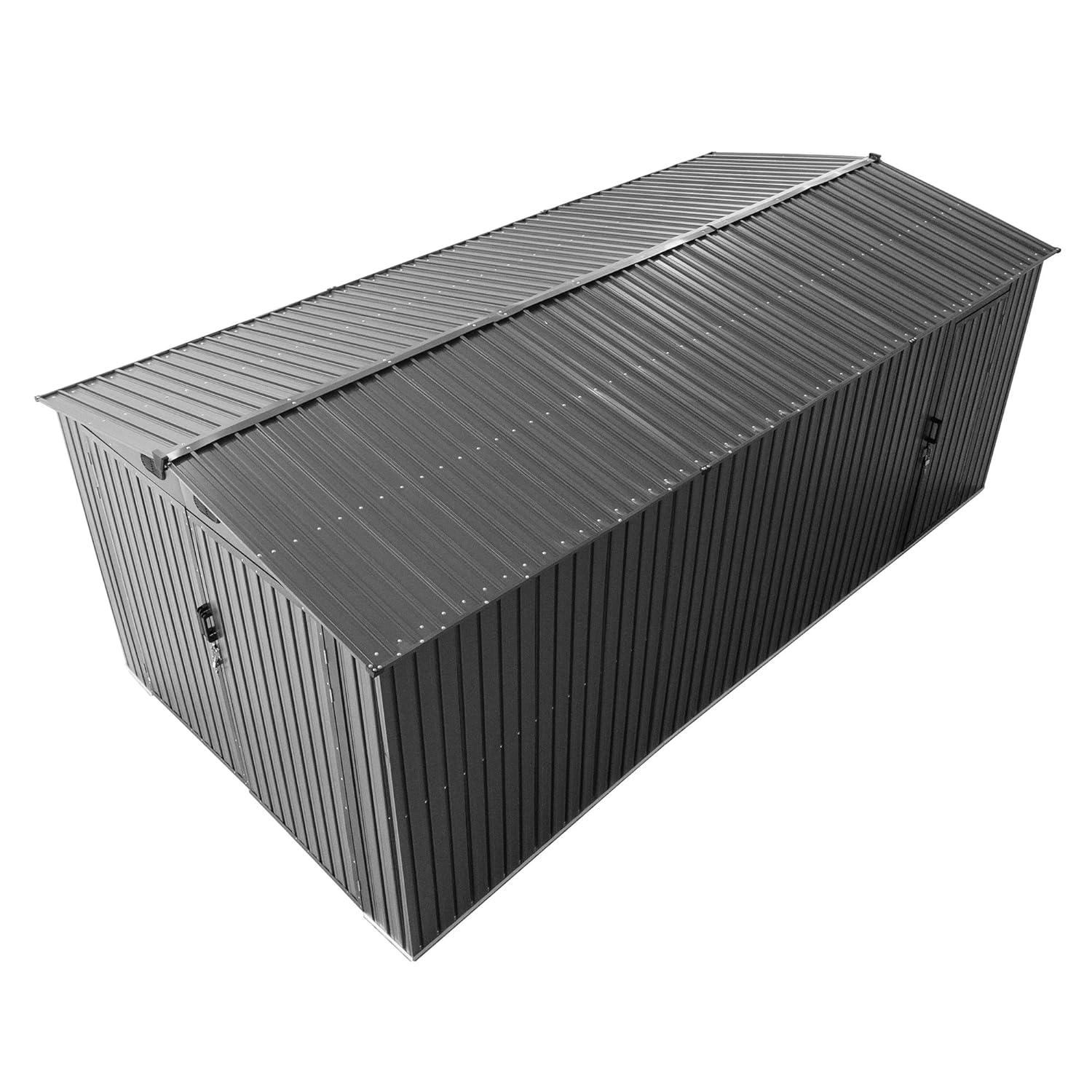 Sunjoy Sunjoy Outdoor Storage Shed 10 x 20 ft. Carport, Patio Metal Utility Large Storage Shed Garage with 2 Doors and 4 Vents, for Car, Truck, Bike, Garbage Can, Tool, Lawnmower