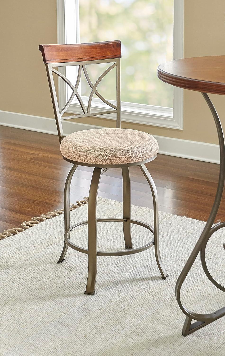 Linon Hamilton Metal Swivel Counter Stool Padded Beige Seat in Matte Pewter