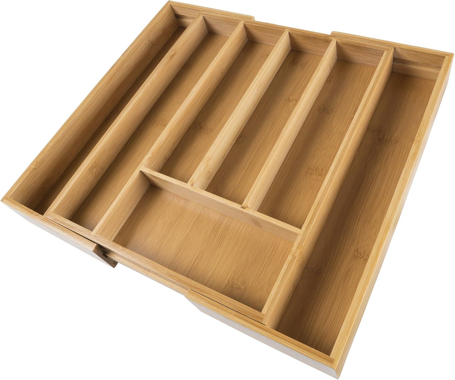 Expandable Bamboo Utensil Drawer Organizer with Adjustable Dividers