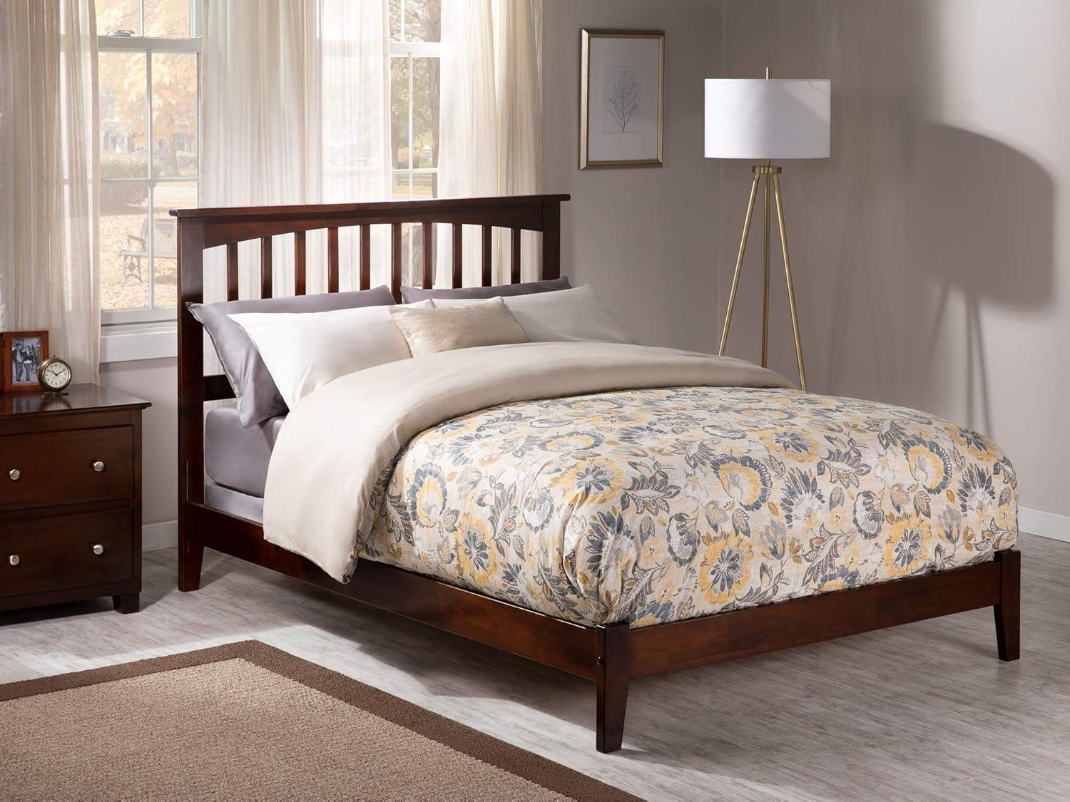 Walnut Queen Mission Wood Platform Bed with Headboard