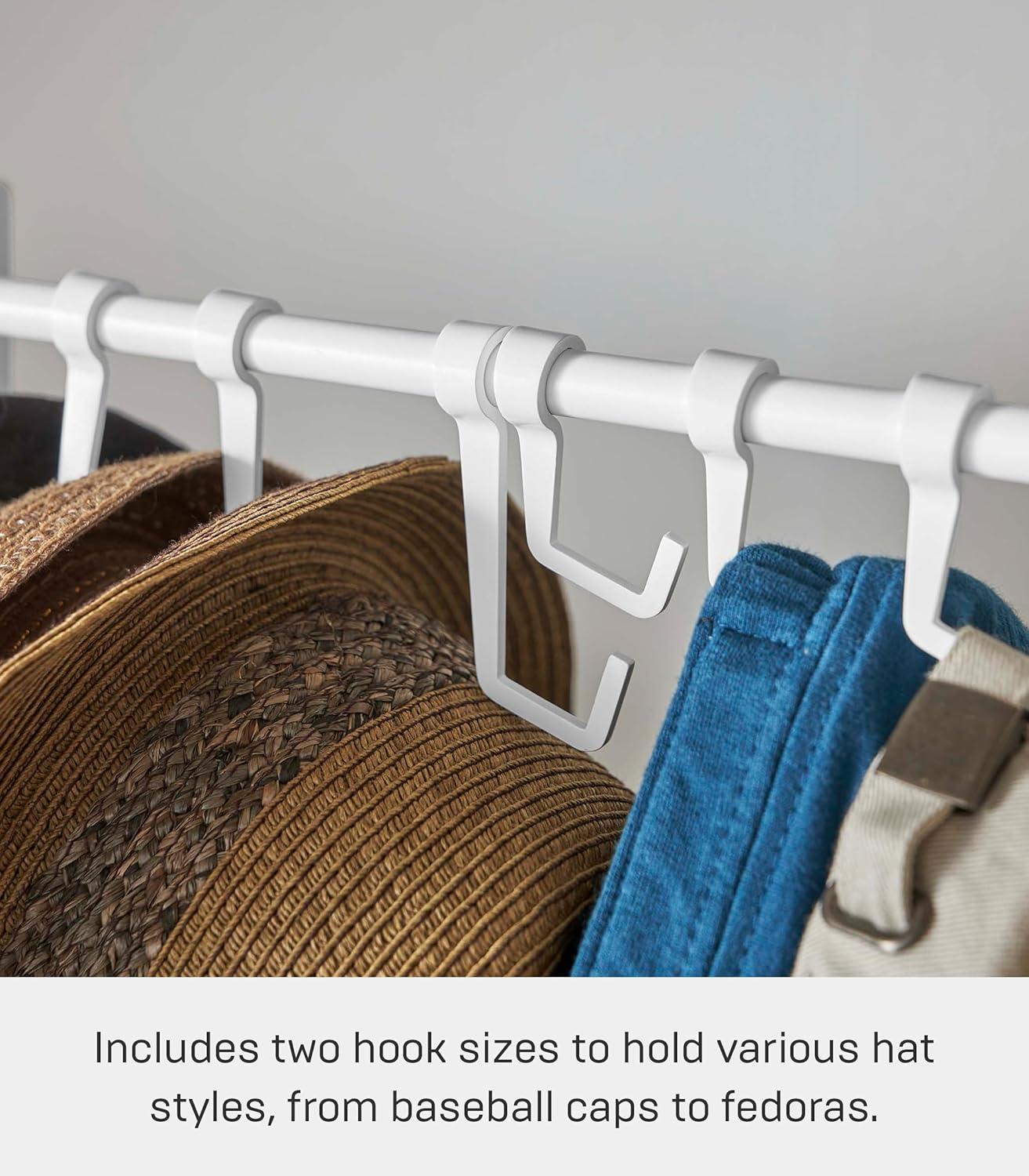 White Adjustable Steel Hat Hanging Organizer with Hooks