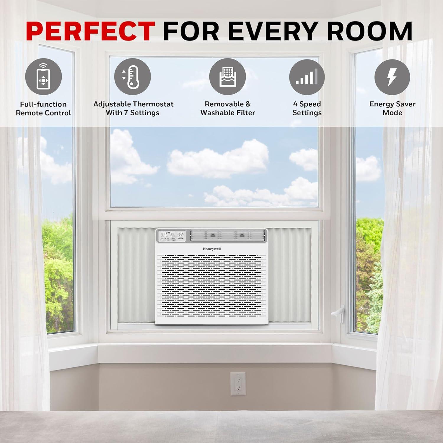 Honeywell 12,000 BTU Digital Window Air Conditioner, Remote, LED Display, 4 Modes, Eco, 550 sq ft Coverage