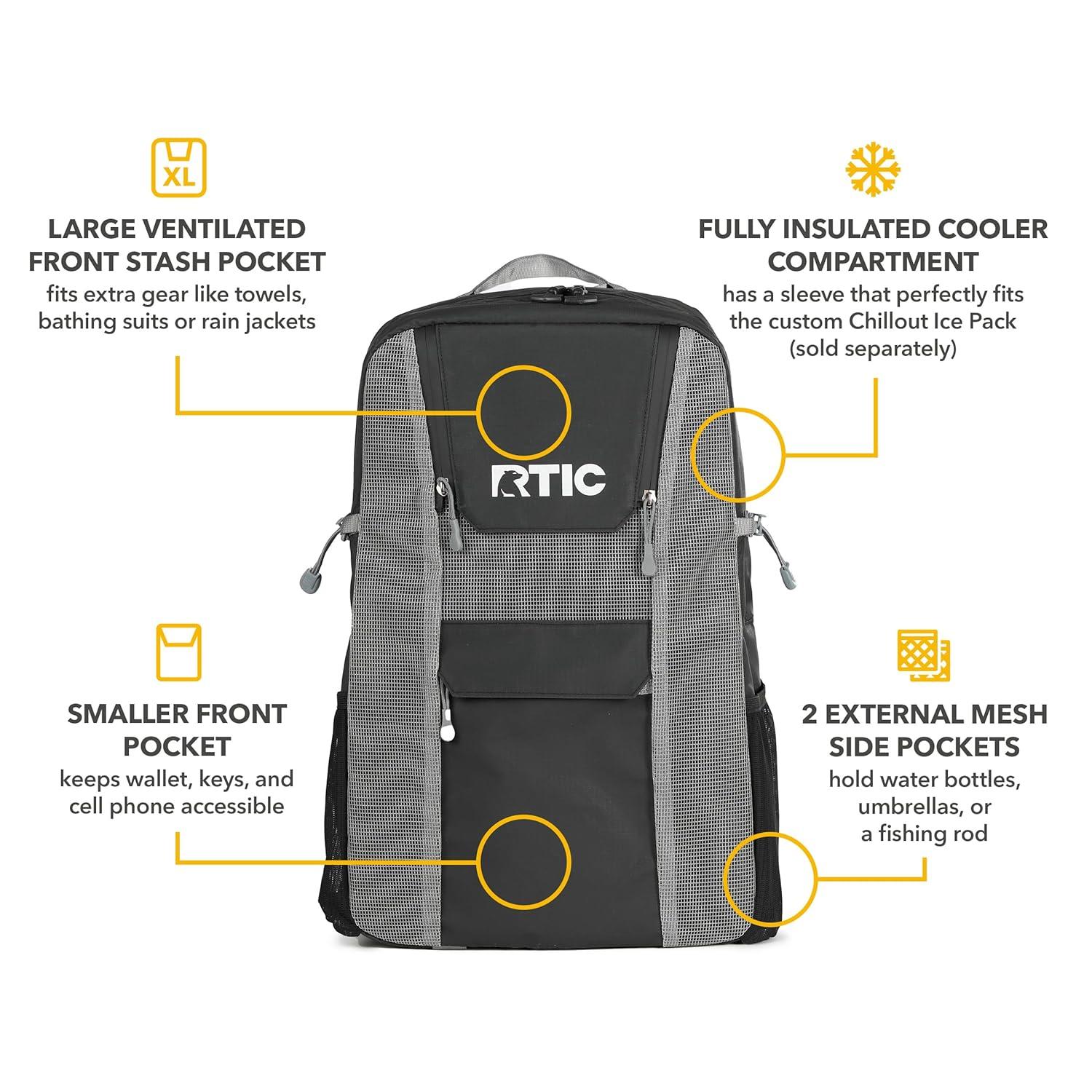 RTIC 24 Can Chillout Backpack Cooler, 2-in-1 Insulated with Extra Pockets, Black & Graphite