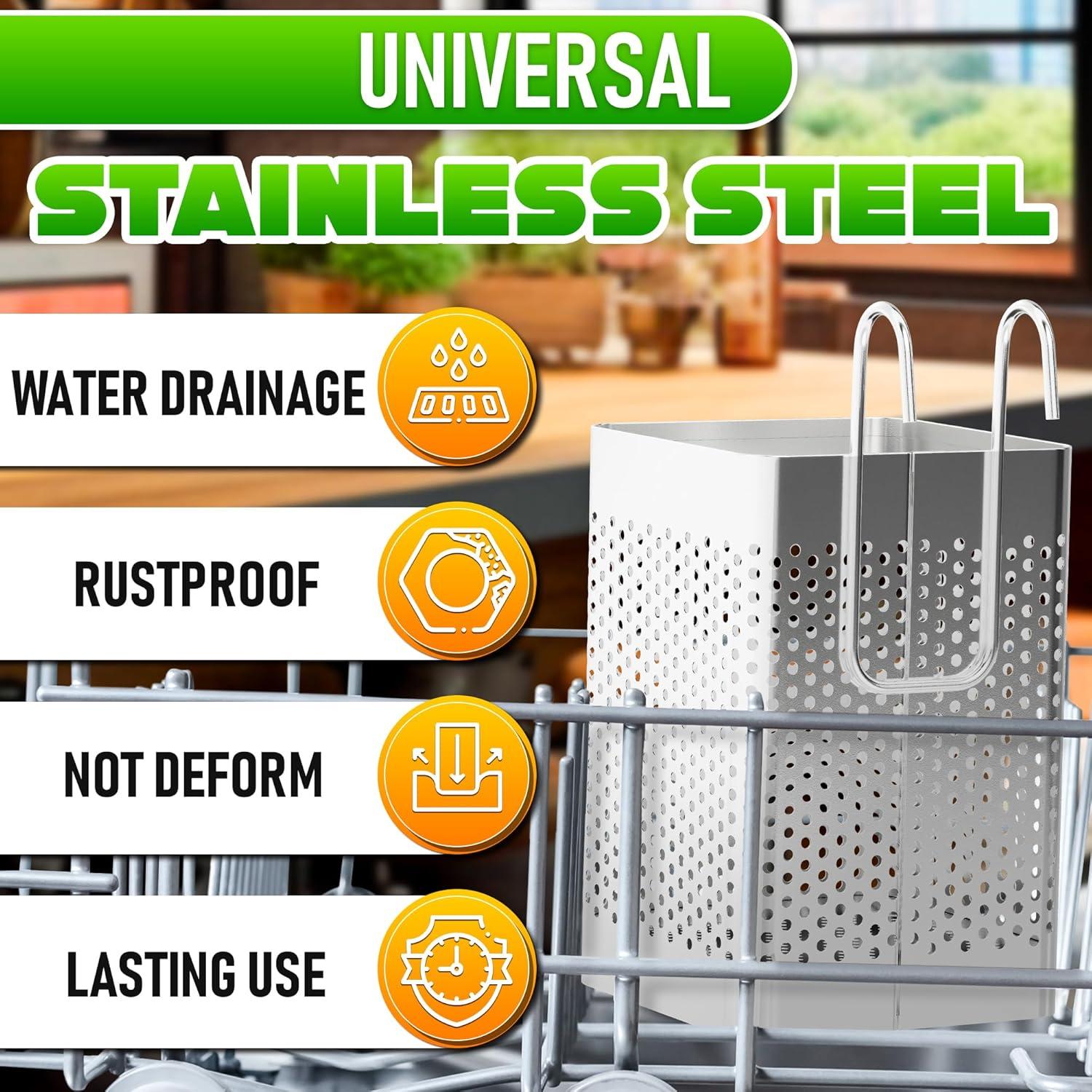 Small Kitchen Utensil Chopsticks Perforated Holder with Hooks - Stainless Steel Storage Stand Kitchen Holder for Spoon Knife Fork Case Organizer Dishwasher Safe Small Square Caddy