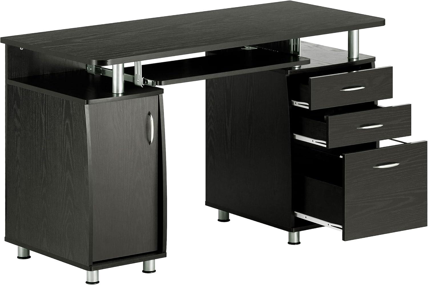 Complete Workstation Computer Desk with Storage Espresso- Techni Mobili: MDF Office Furniture, Keyboard Tray