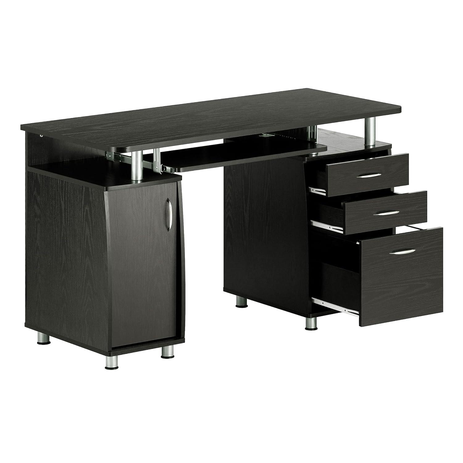 Complete Workstation Computer Desk with Storage Espresso- Techni Mobili: MDF Office Furniture, Keyboard Tray