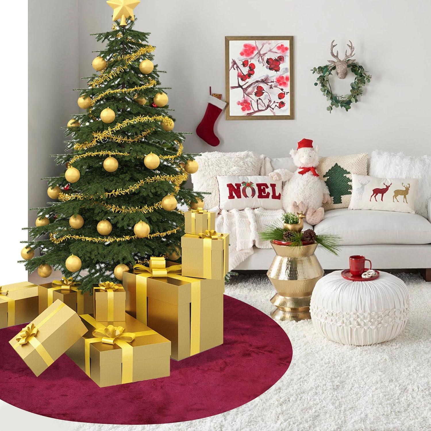 Zonao Christmas Knitted Tree Skirt Red Knitted Christmas Tree Skirt Ornaments