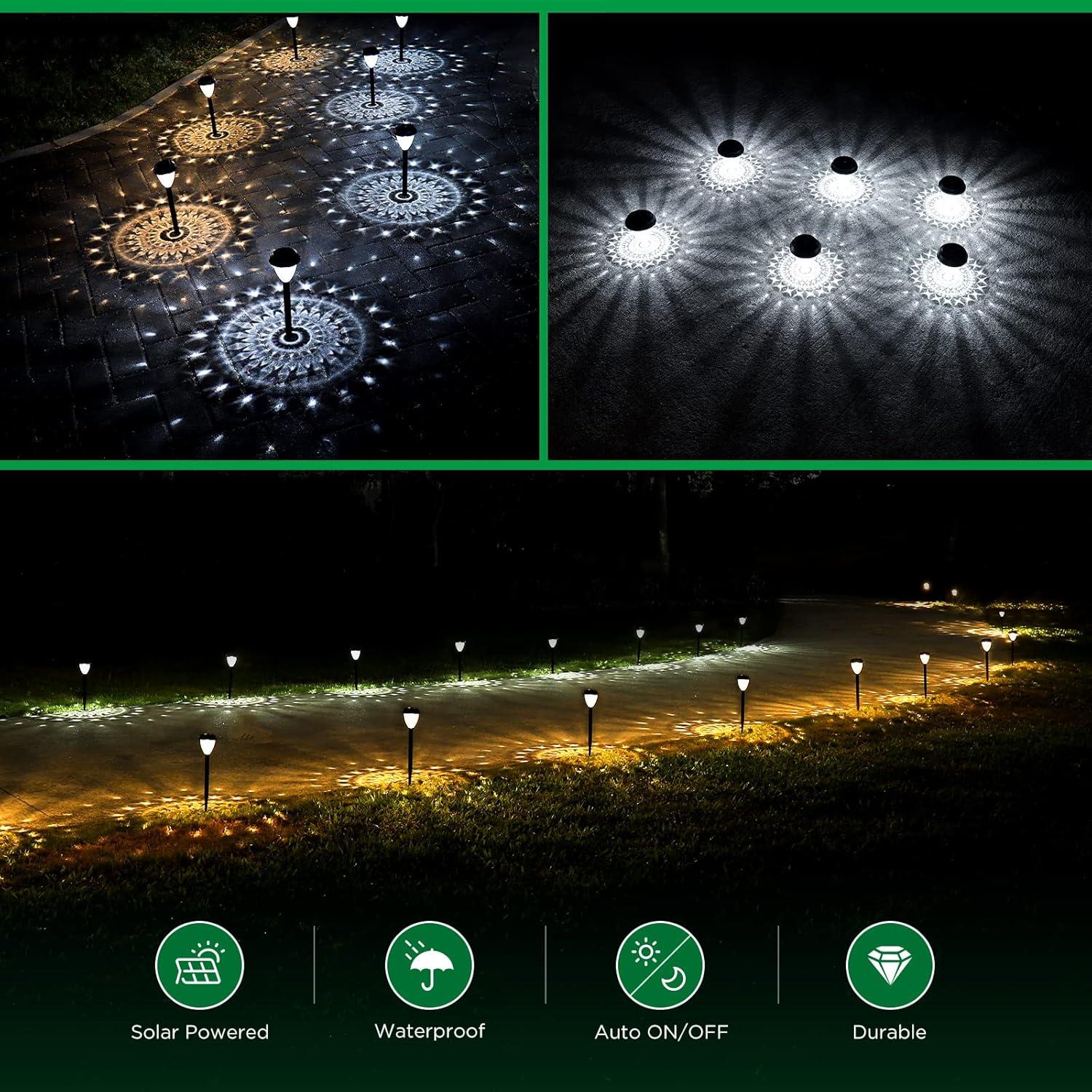 Super Bright Solar Lights Outdoor Waterproof 10 Pack, Dusk to Dawn Up to 12 Hrs Solar Powered Outdoor Pathway Garden Lights Auto On/Off, LED Landscape Lighting Decorative for Walkway Patio Yard