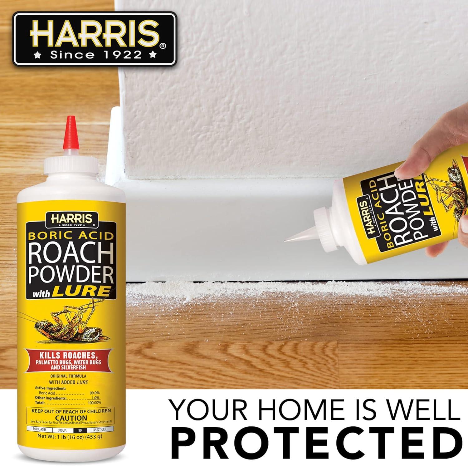 Harris Boric Acid Roach Killer Powder with Lure, Indoor Use, 16oz