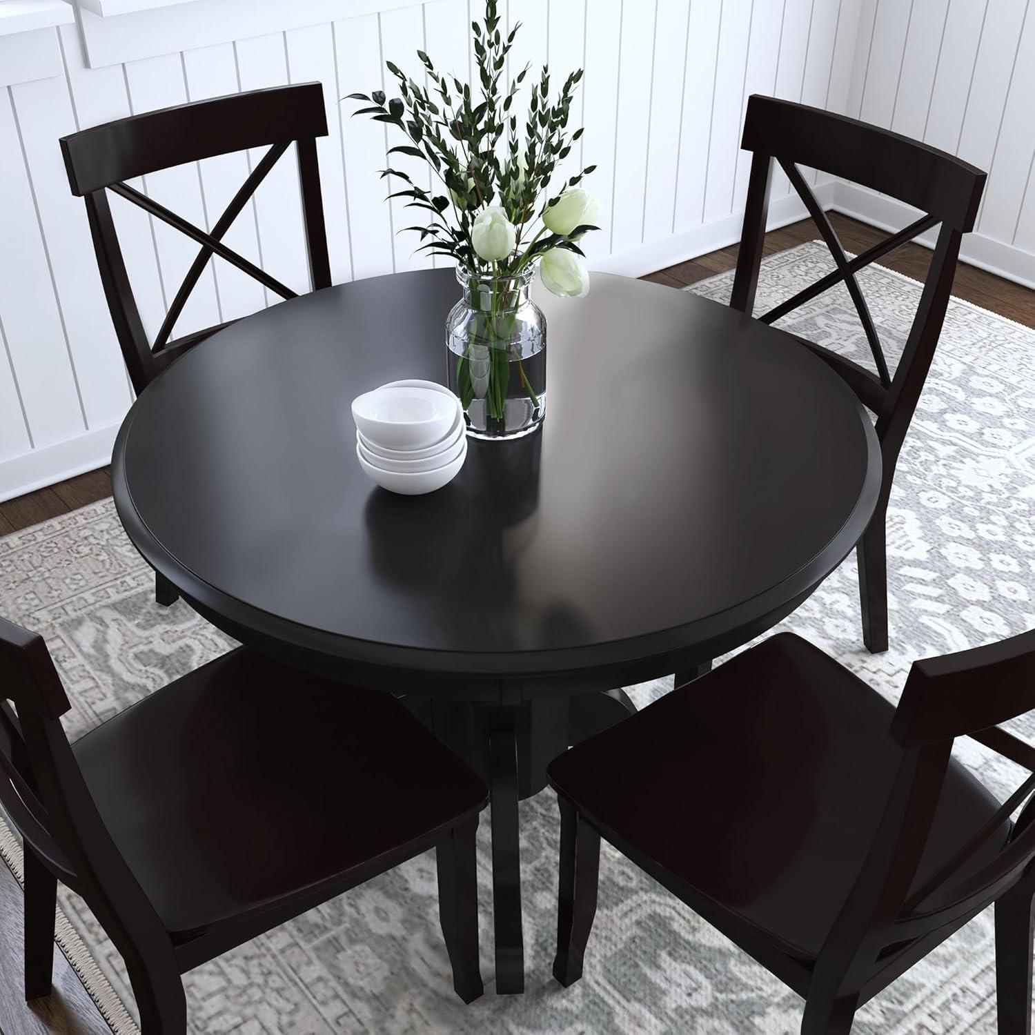 Classic Black 42" Round Wood Pedestal Dining Table