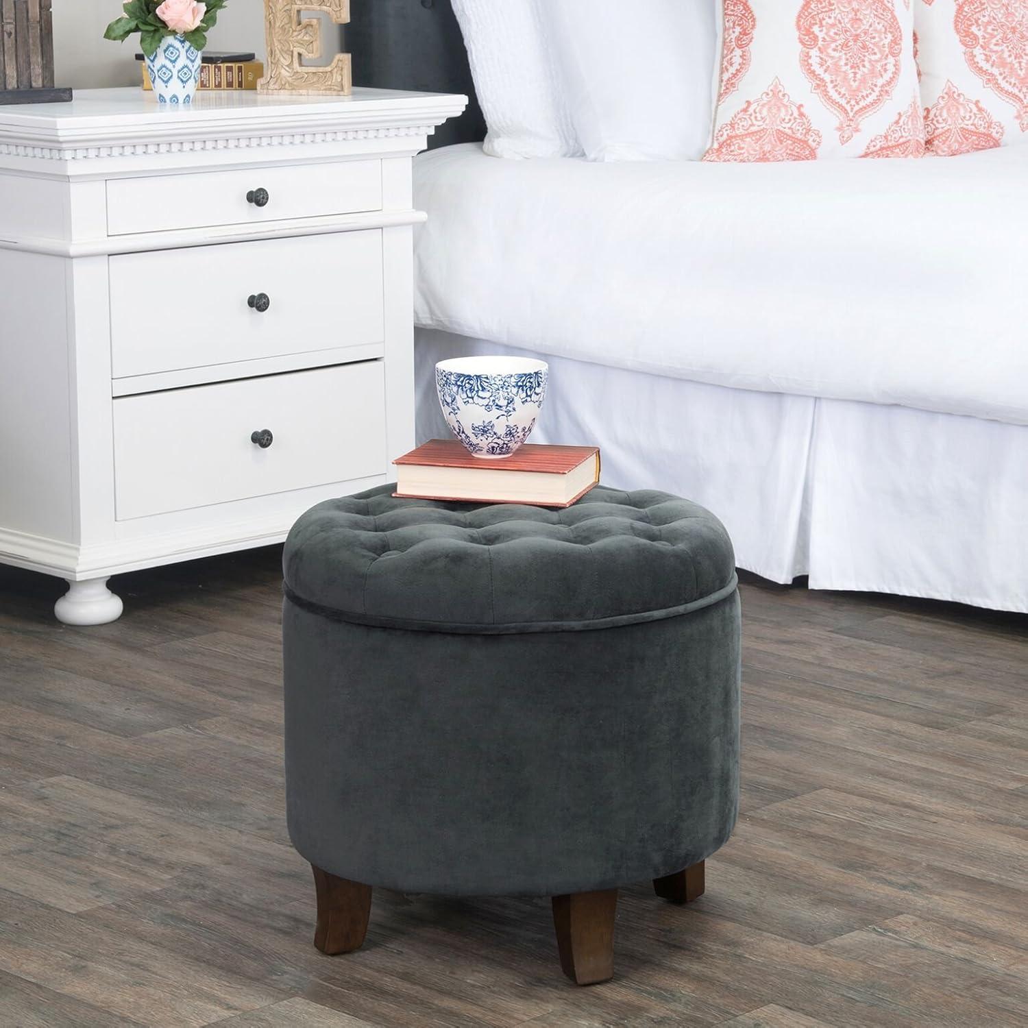 Large Round Button Tufted Storage Ottoman - HomePop