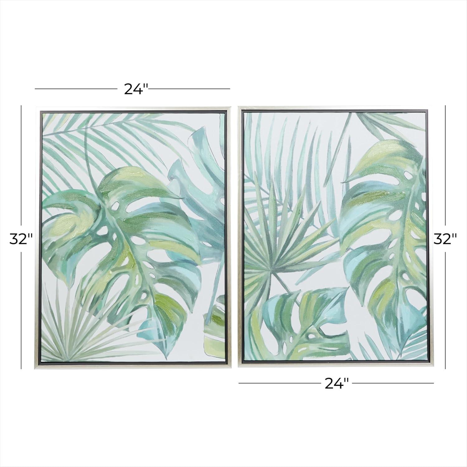 24" x 32" Tropical Leaf Framed Wall Art with Silver Frame, by CosmoLiving by Cosmopolitan (2 Count)