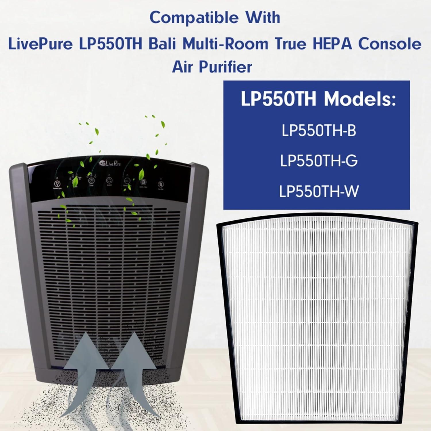 LivePure True HEPA Replacement LP-HF550 Filter for Bali Series Air Purifiers LP550TH, LP550THP, LP560, White