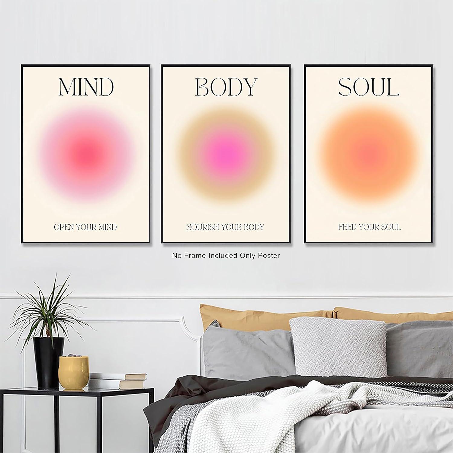AXXPosters-Mind Body Soul Print Positive Aura Energy Poster Trendy Gradient Spiritual Wall Art Canvas Painting Aesthetic Posters for Room Home Decor 16*24*3 Un (Mind Heart Soul, 16*24 Un)
