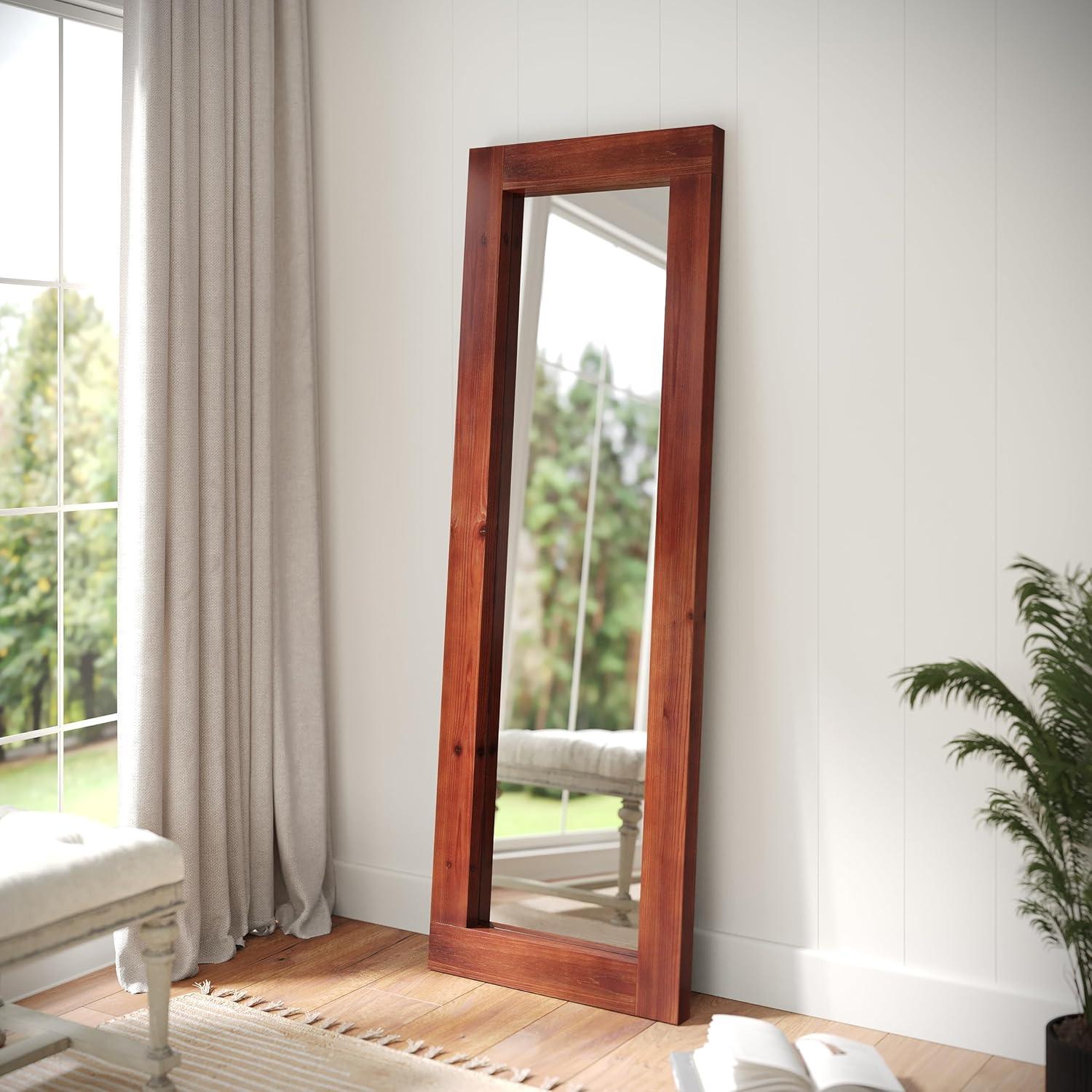 Rustic Dark Brown Full Length Wood Frame Mirror, 66x23