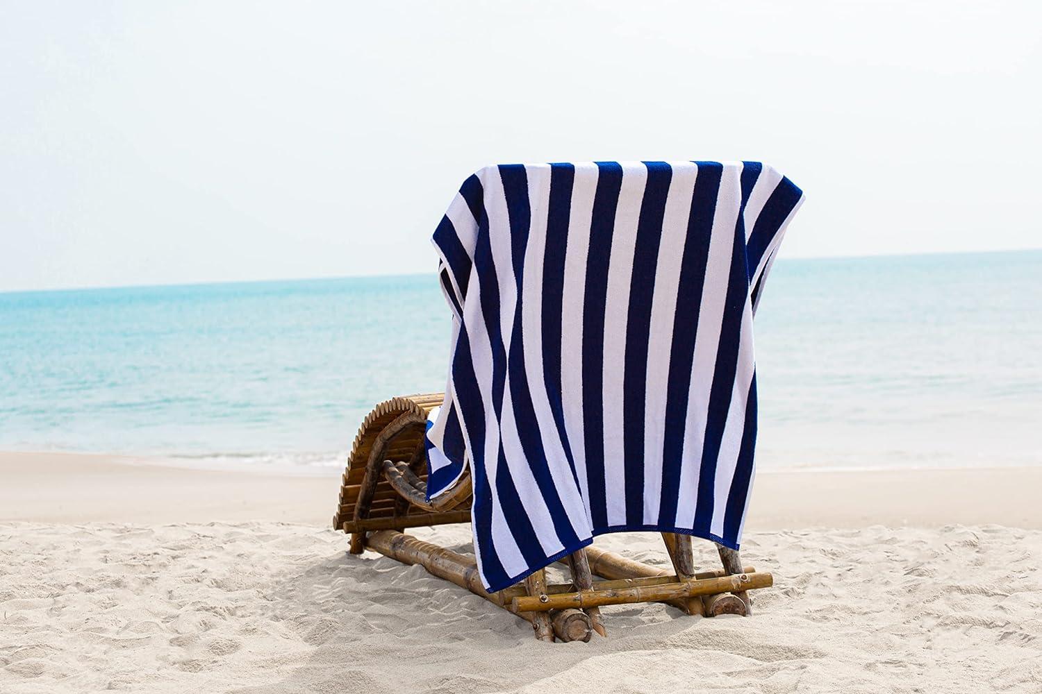 Blue and White Striped Cotton Beach Towels Set of 4