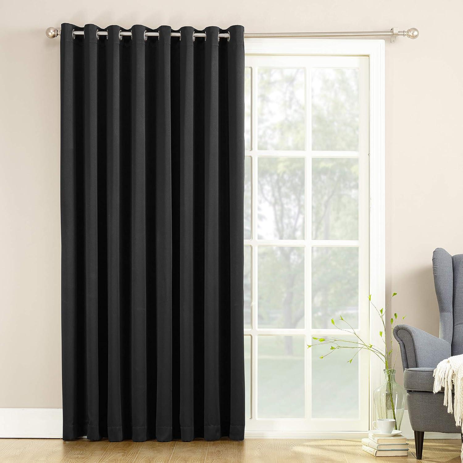 100"x84" Sun Zero Room Darkening Seymour Grommet Sliding Patio Door Curtain Panel Black: Modern Thermal Insulated