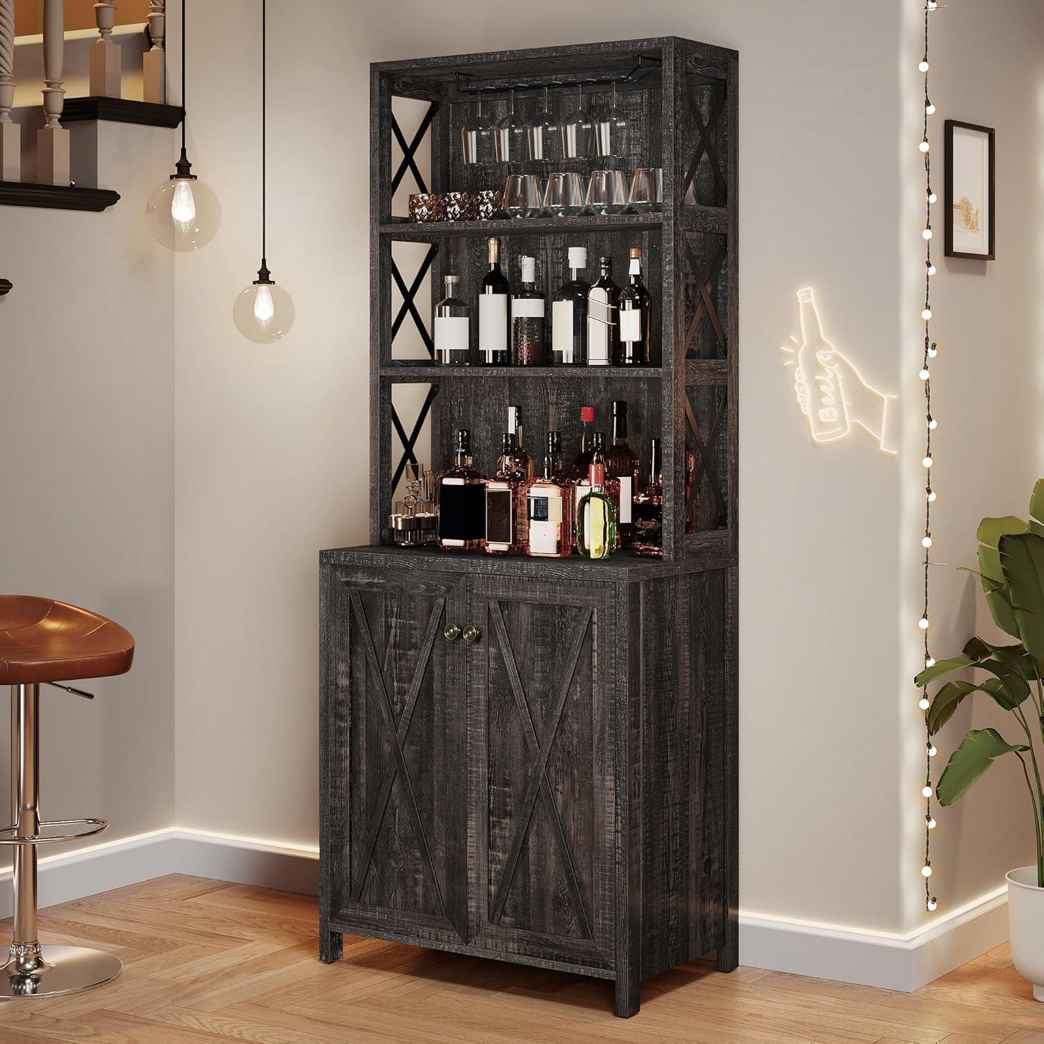 Moasis Bar Cabinet for Liquor and Glasses Dining Kitchen Cabinet with Wine Rack White