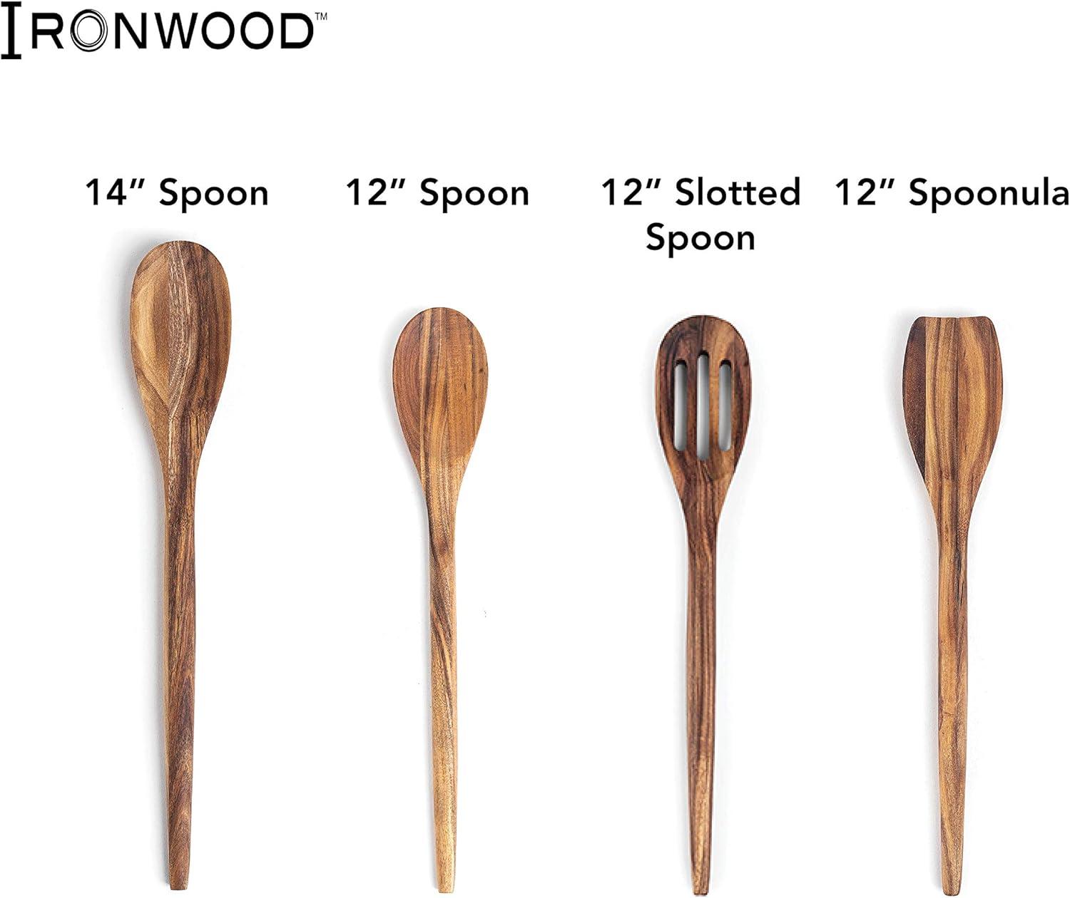 12" Natural Acacia Wood Slotted Mixing Spoon