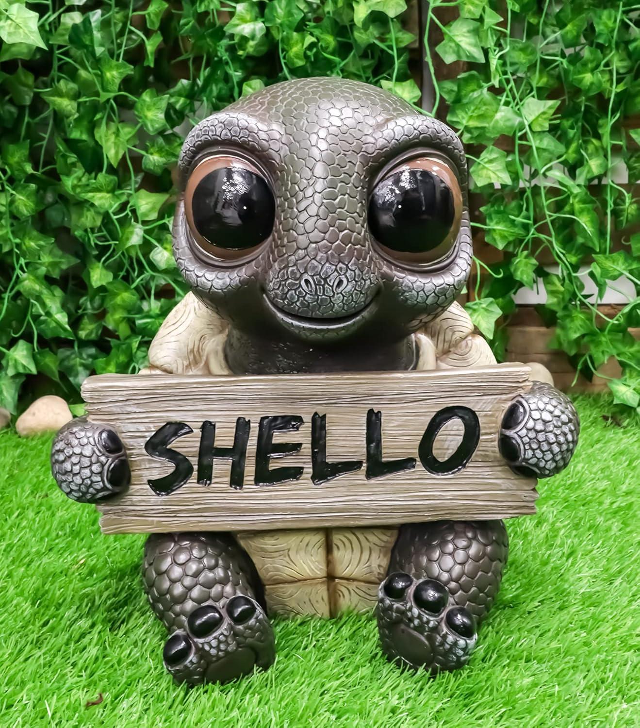 Large Painted Resin Baby Turtle Welcome Sign Statue