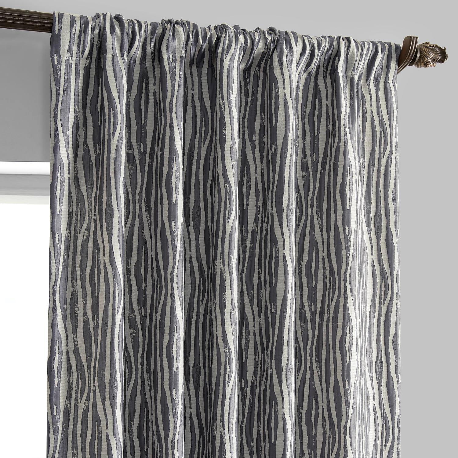 Tiger Stripe Grey Faux Silk Room-Darkening Curtain Panel, 84 Inches