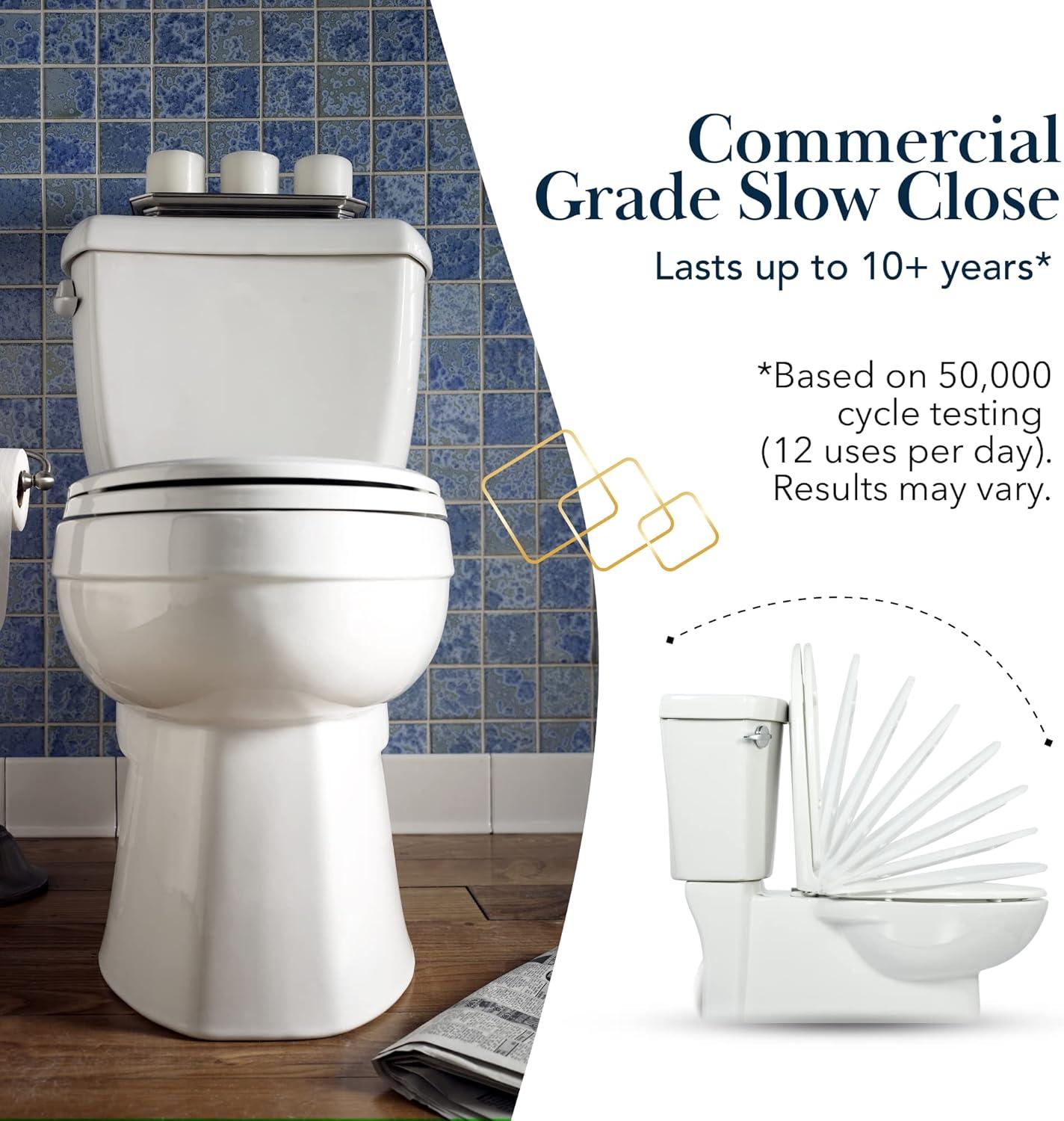 Elongated Toilet Seat BR501-01 Quiet Close, Stain-Resistant and Easy to Keep Clean, Heavy Duty, Fits All Toilet Brands, Executive Series -Biscuit/Linen