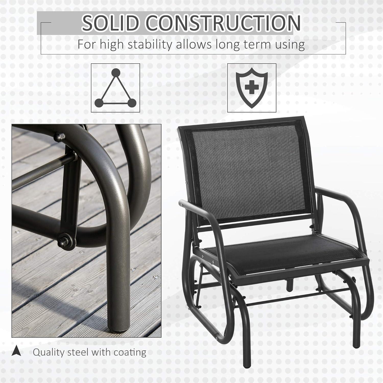 Outsunny Outdoor Glider Chairs, Swing Chair with Breathable Mesh Fabric, Curved Armrests and Steel Frame for Porch, Garden, Poolside, Balcony, Black
