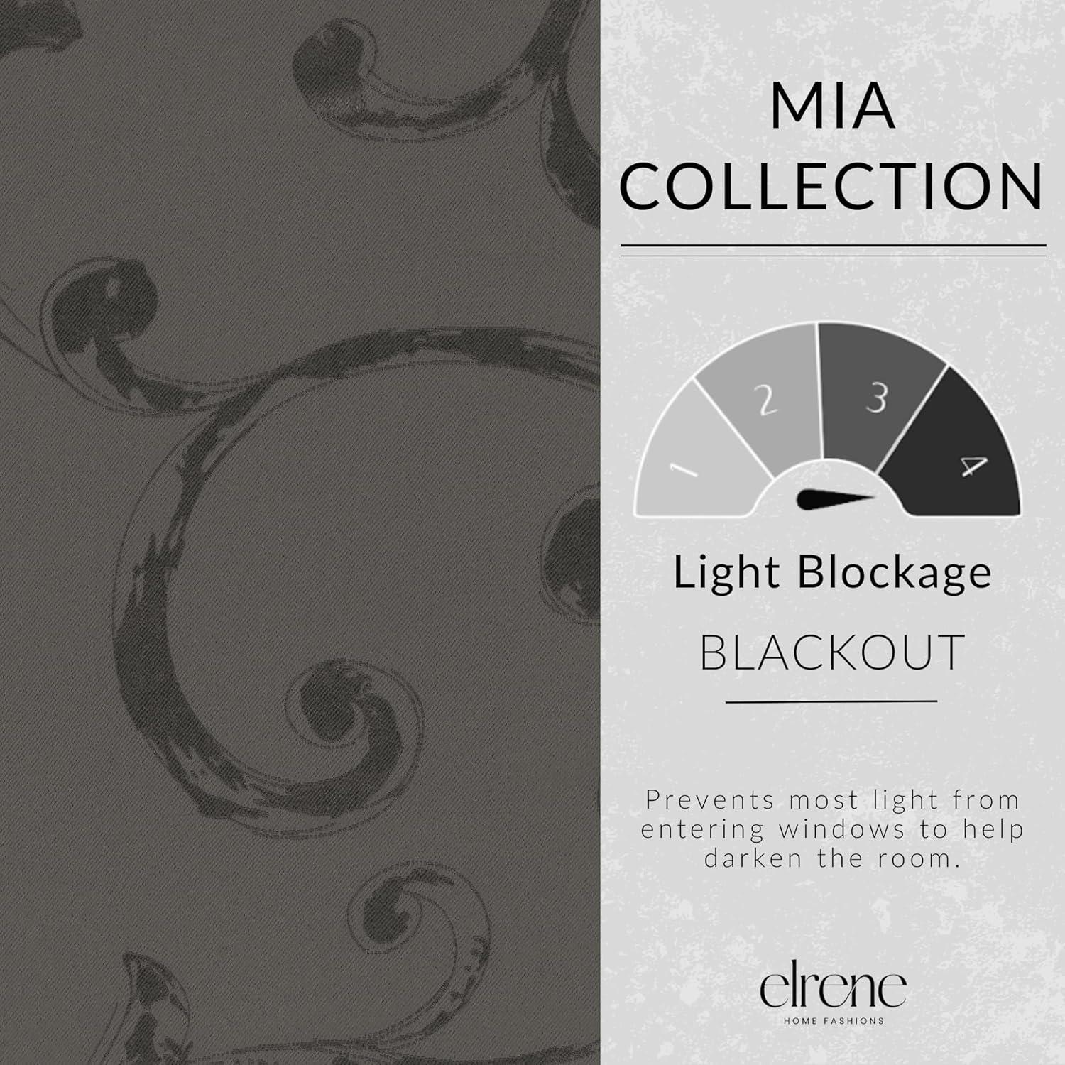 Mia Jacquard Scroll Blackout Window Curtain Panel - 52" x 84" - Gray - Elrene Home Fashions
