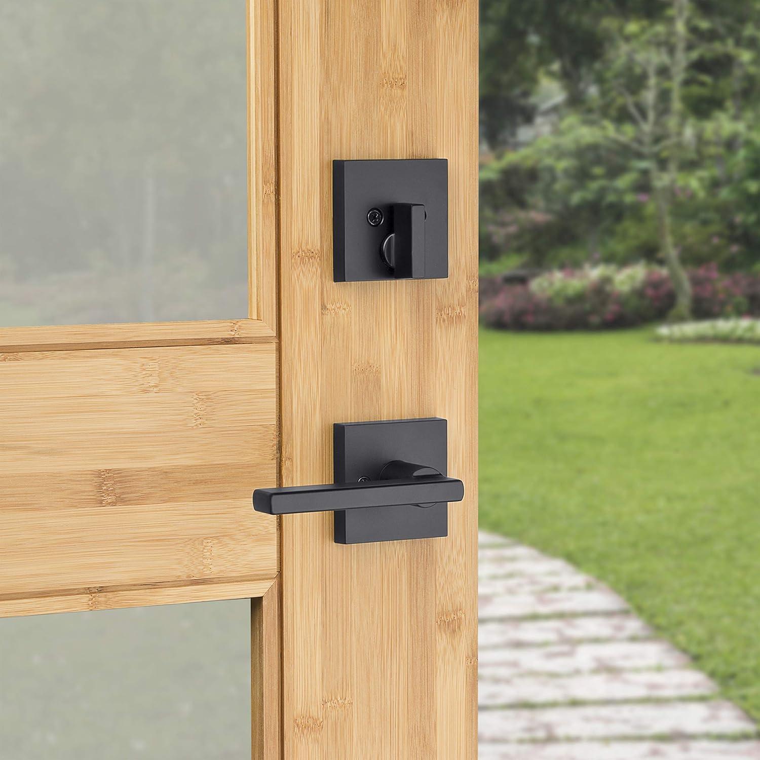 Vancouver Matte Black Keyed Entry Door Handleset with Halifax Passage Handle Featuring SmartKey Security