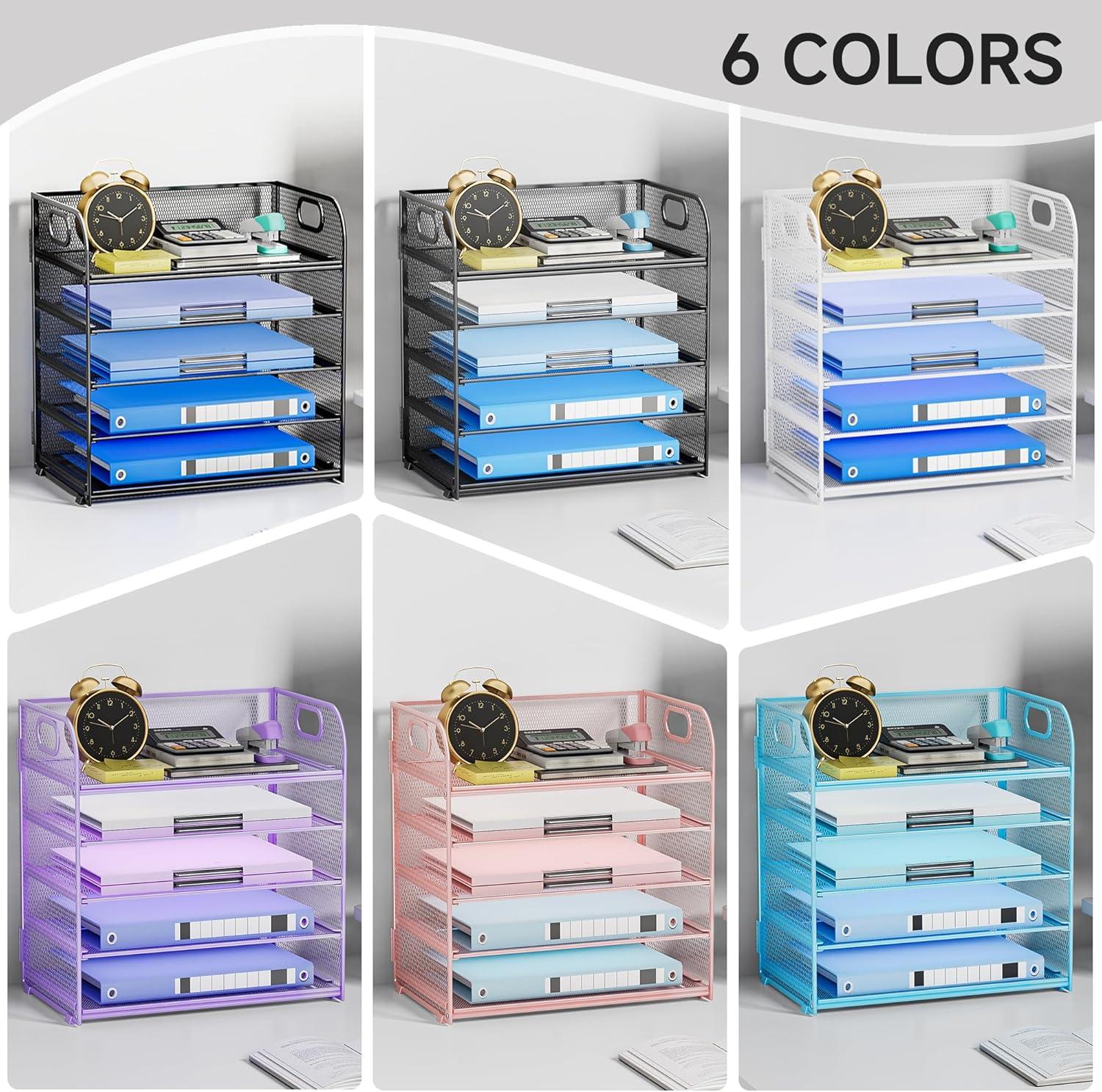 Paper Organizer for Desk Accessories & workspace 5 Tier Organizers Organizer with Handle Letter Tray Mesh Paper Sorter Desk Organizer for Office Home Supplies-Black
