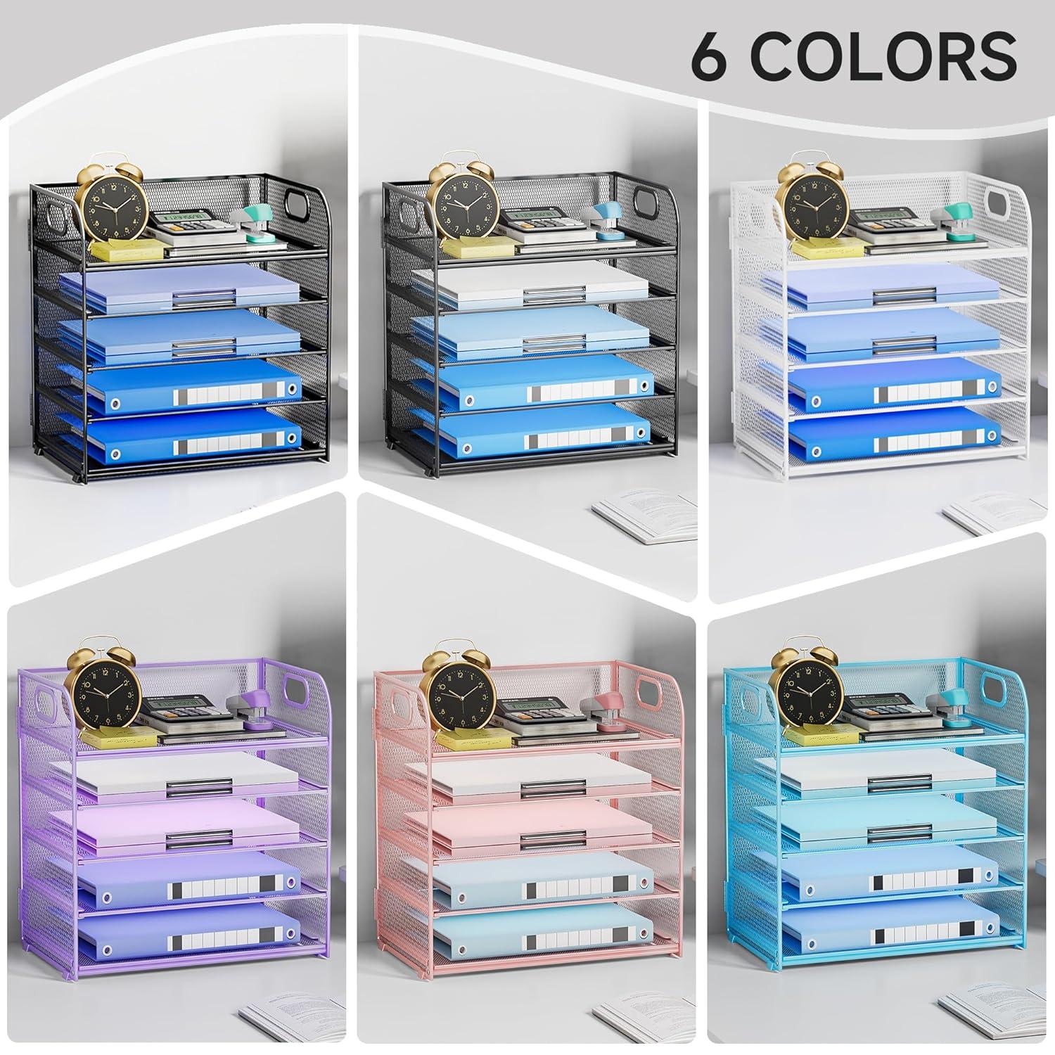 Paper Organizer for Desk Accessories & workspace 5 Tier Organizers Organizer with Handle Letter Tray Mesh Paper Sorter Desk Organizer for Office Home Supplies-Black