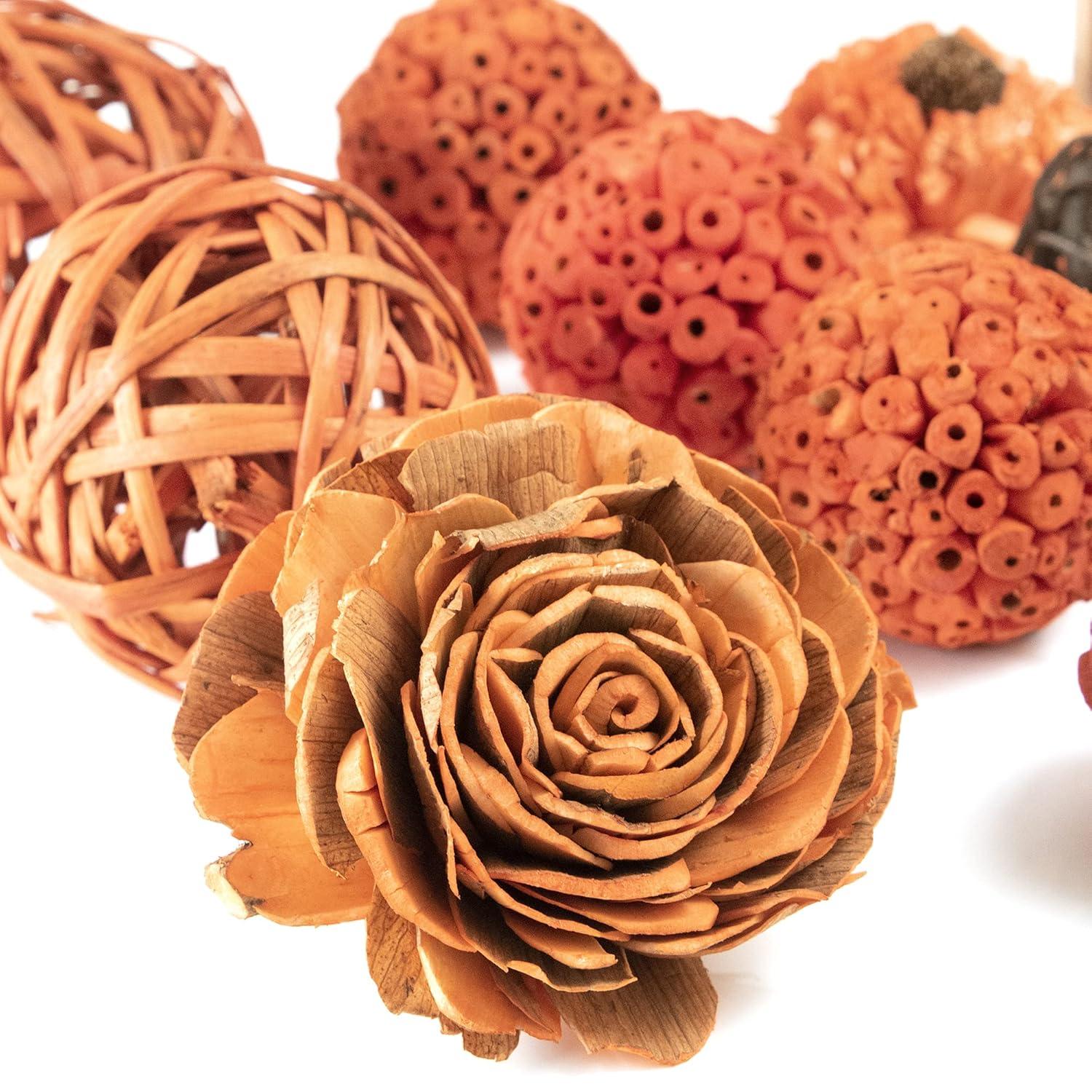 ANDALUCA Orange Decorative Vase Filler Bag with Mini Pumpkins, Orbs, Balls & Flowers Bowl Filler Decor (Pumpkin Orange)