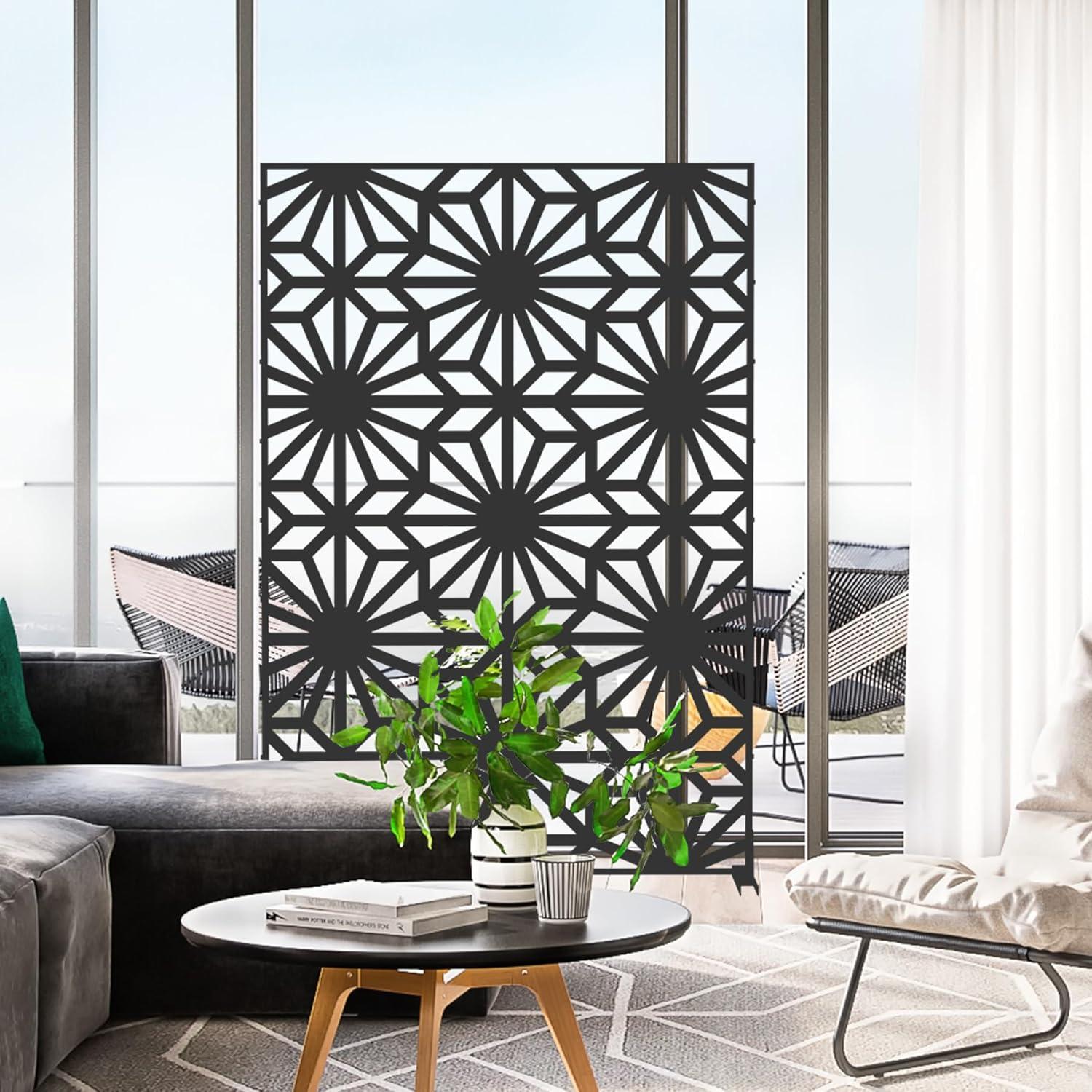 Domi Pantalla de Privacidad de Metal, Paneles de Pantalla de Patio Al Aire Libre, Cercas Decorativas, Espacio Interior, Soporte Divisor, Pantalla de Privacidad Independiente para Patio, Jardín, Balcón, Negro (Girasol)