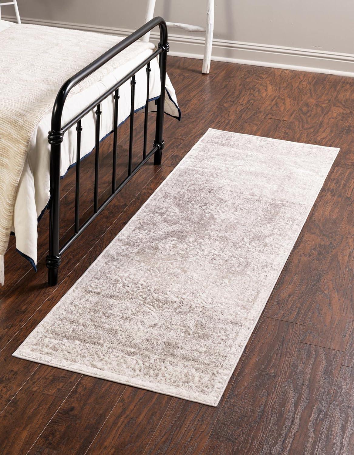 Gray Synthetic Easy Care Stain-Resistant Runner Rug