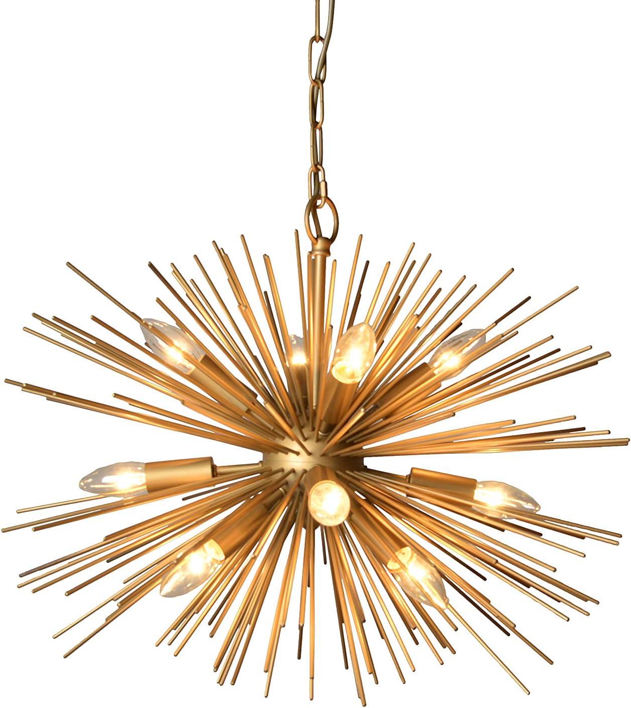 Gold Sunburst 12-Light Modern Sputnik Chandelier